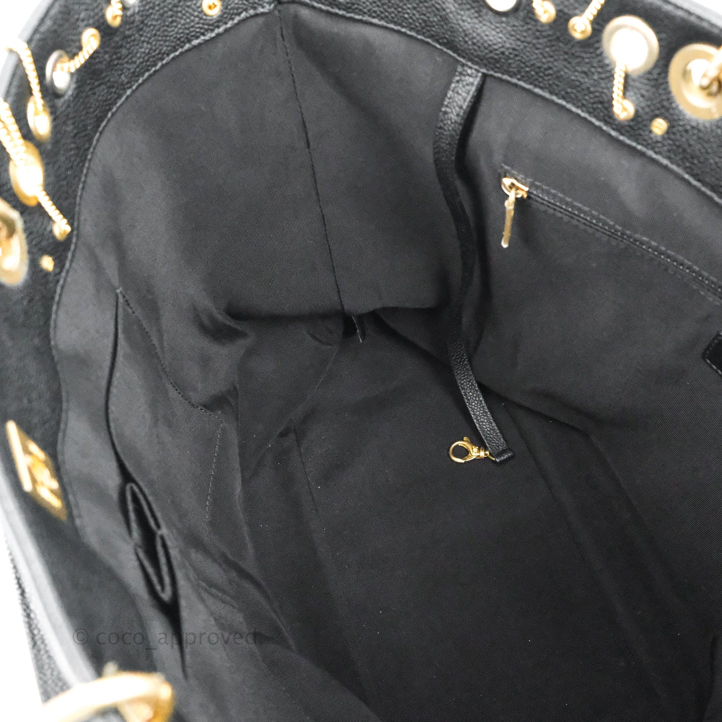 Chanel Quilted Shopping Tote Black Caviar Aged Gold Hardware 18C