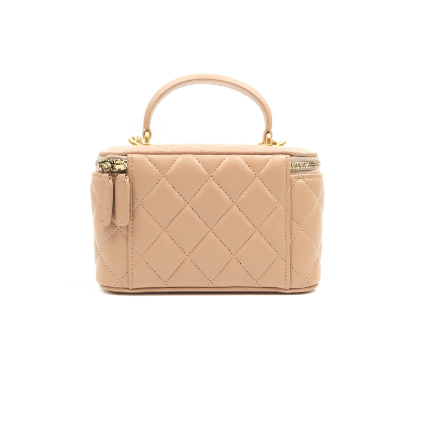 Chanel Classic Vanity Rectangular Top Handle With Chain Beige Lambskin Aged Gold Hardware