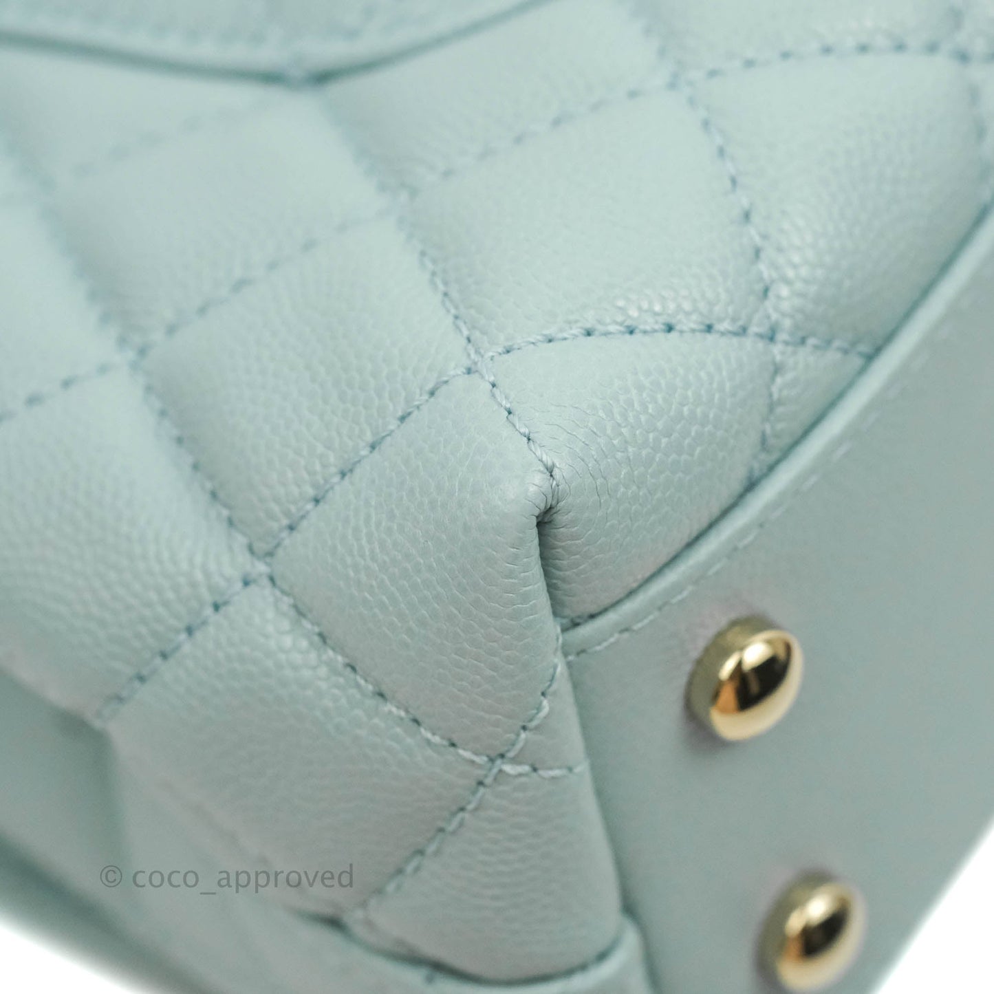Chanel Small Coco Handle Quilted Light Blue Caviar Gold Hardware