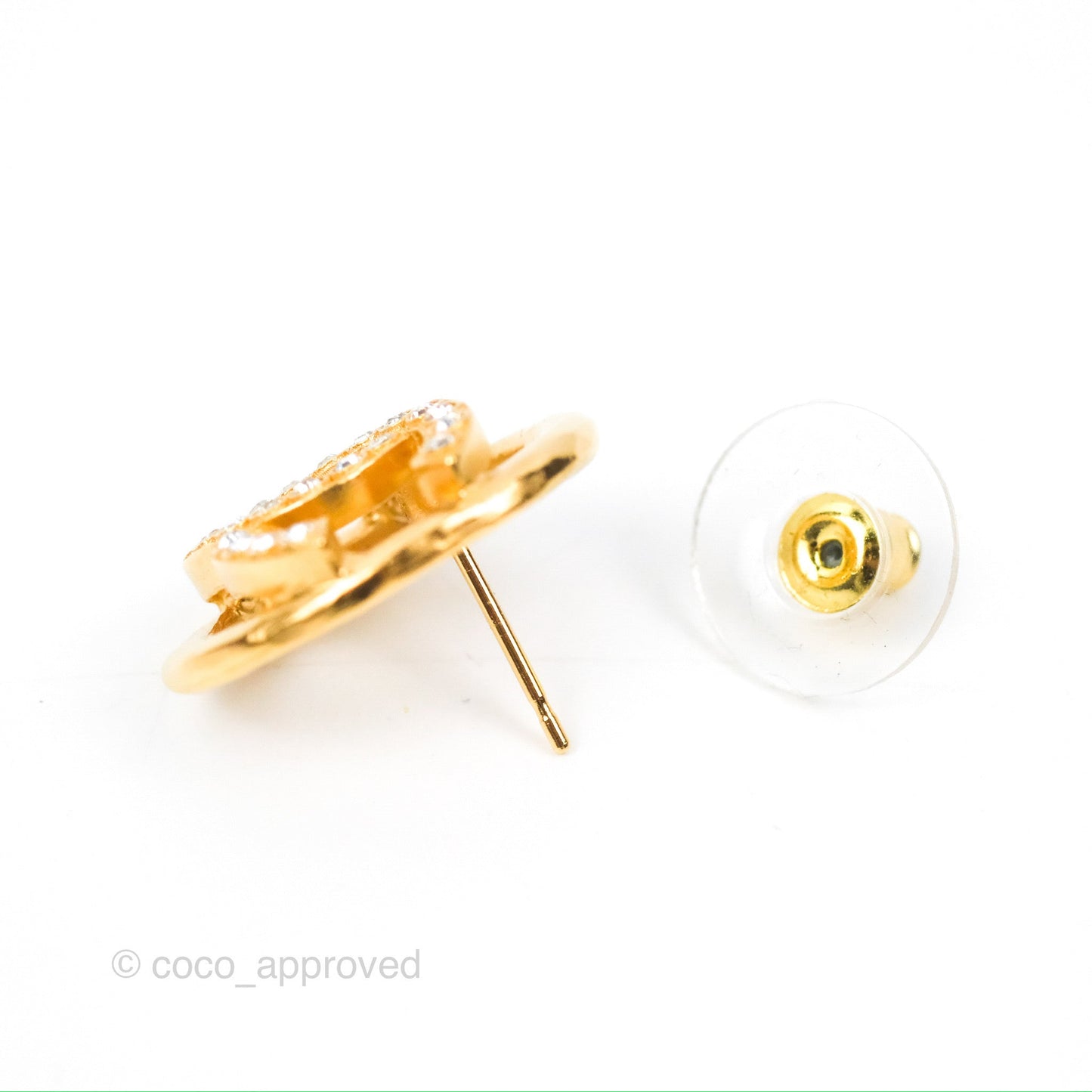Chanel Oval CC Crystal Earrings Gold Tone 22A