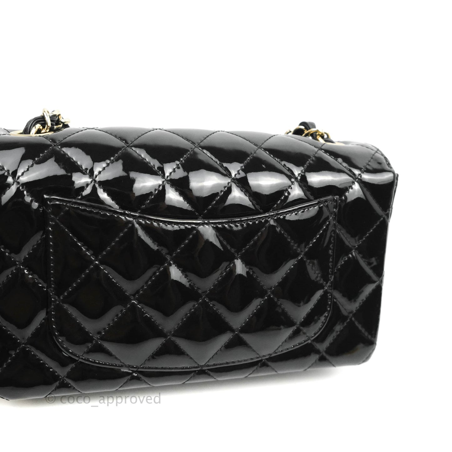 Chanel Quilted Mini Rectangular Flap Black Patent Gold Hardware