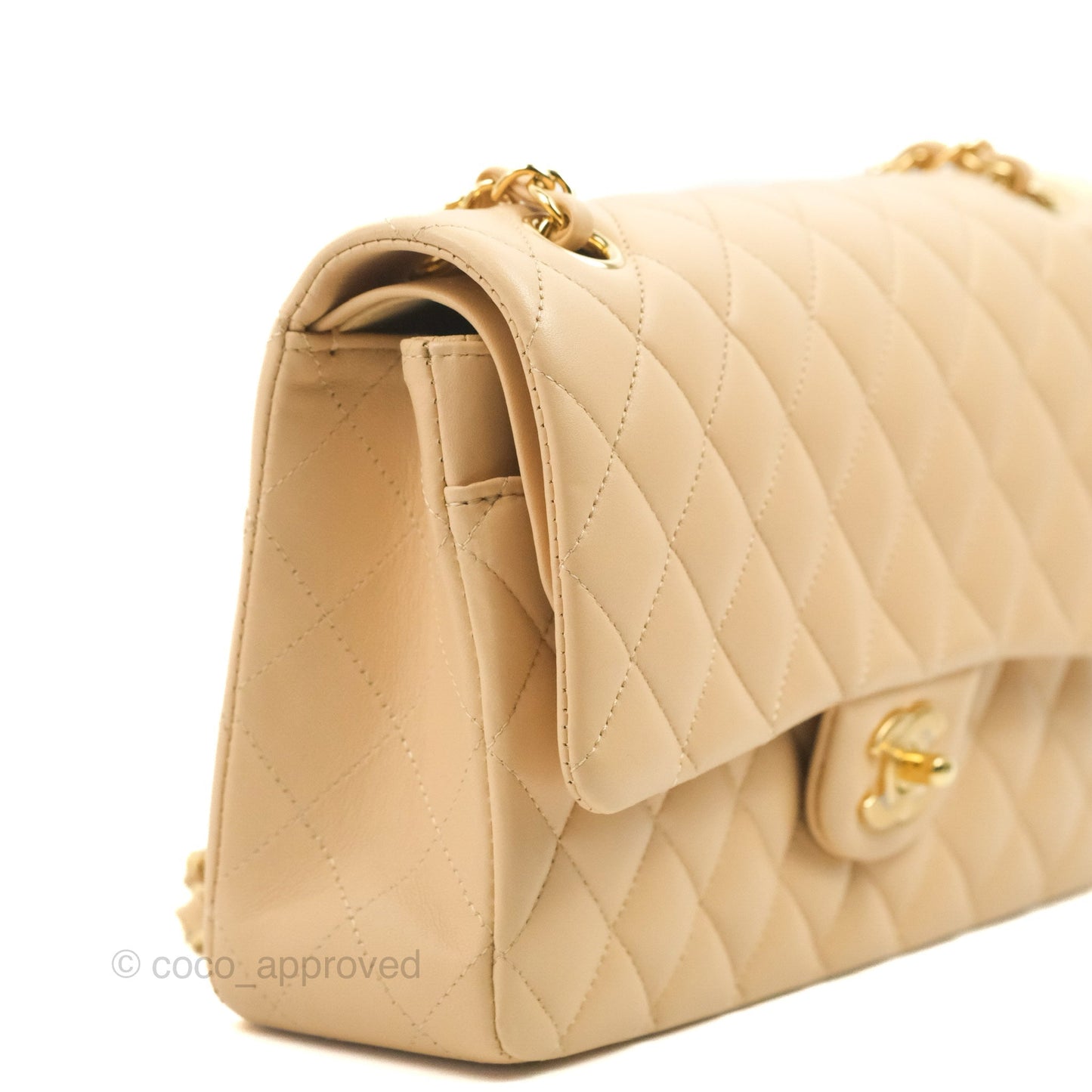 Chanel Classic M/L Medium Flap Quilted Beige Lambskin Gold Hardware
