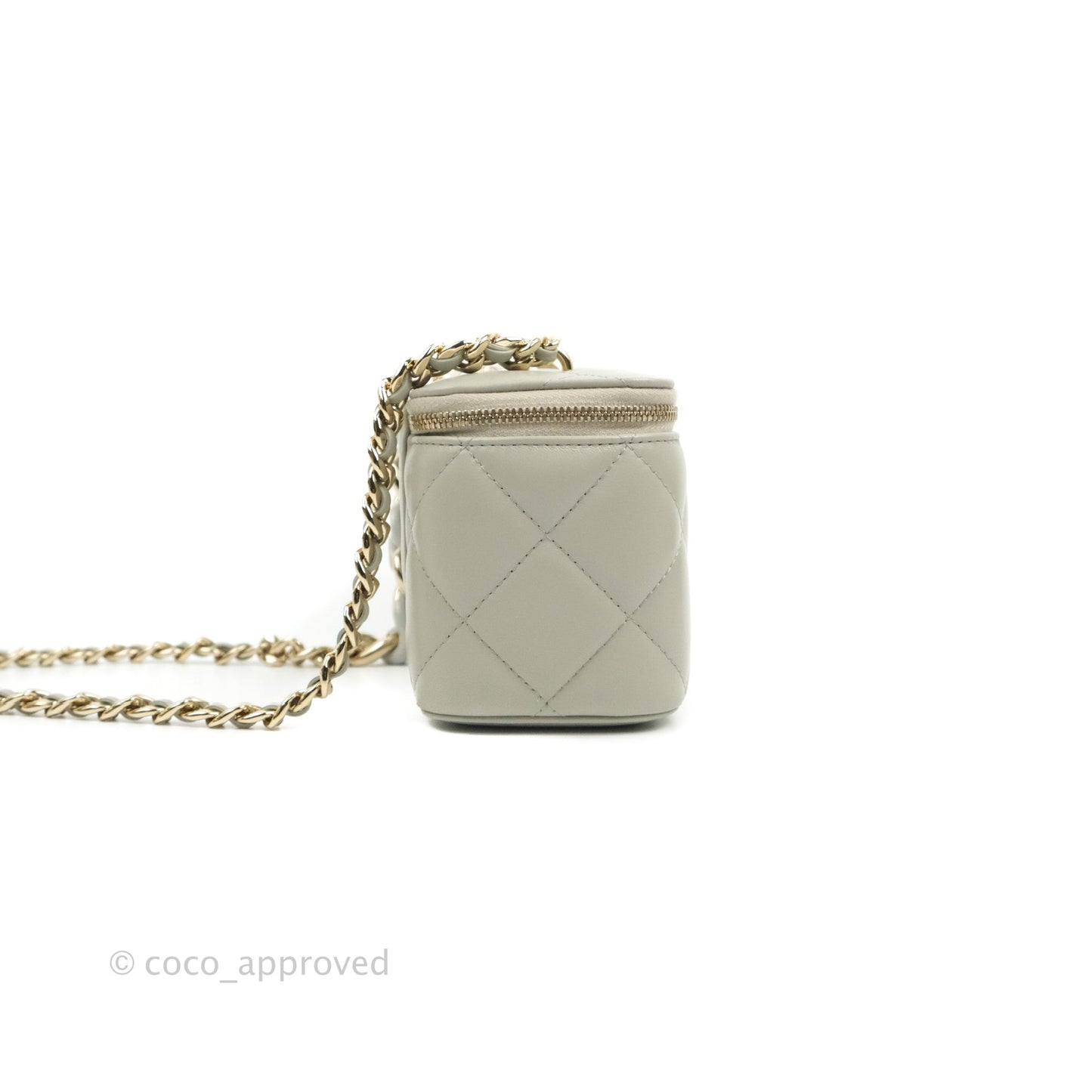 Chanel Resin Elegant Chain Vanity Case Grey Lambskin Gold Hardware