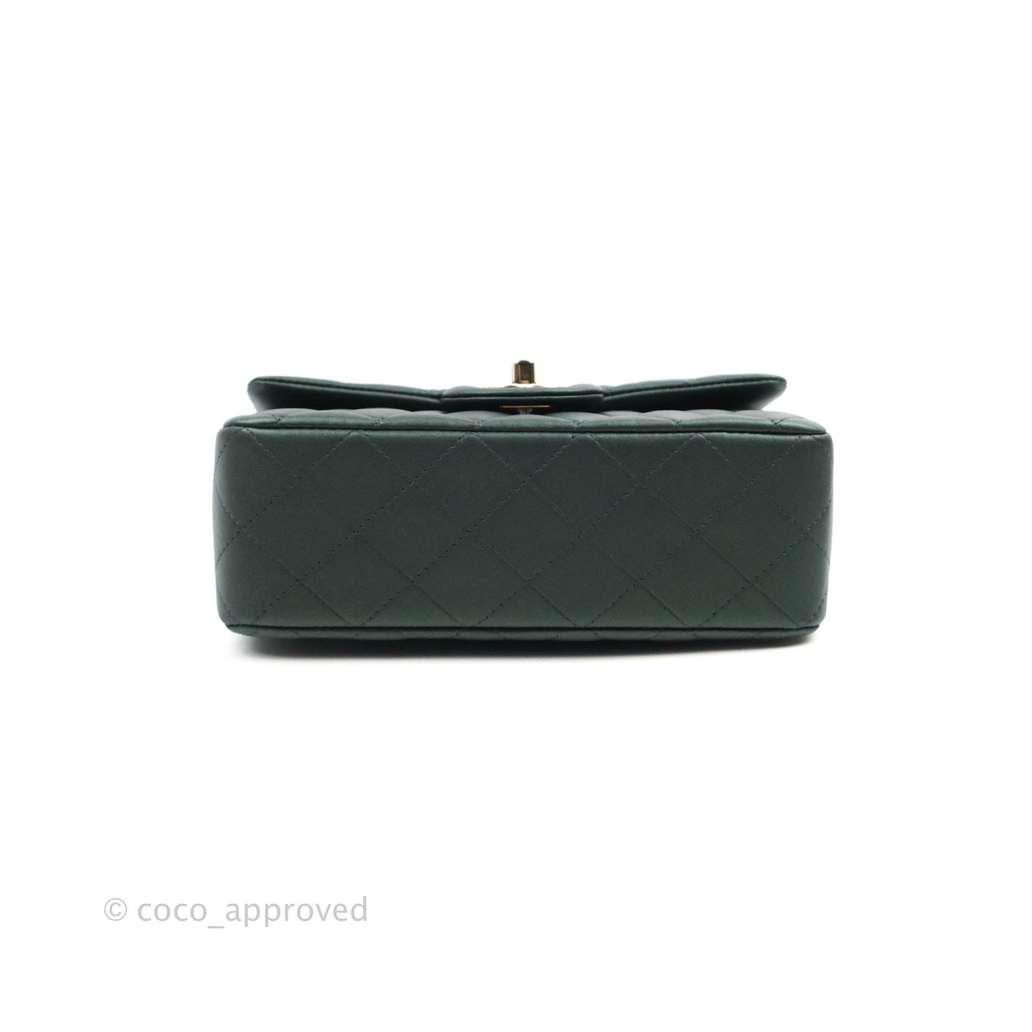 Chanel Top Handle Mini Rectangular Flap Bag Iridescent Green Lambskin Gold Hardware 22A
