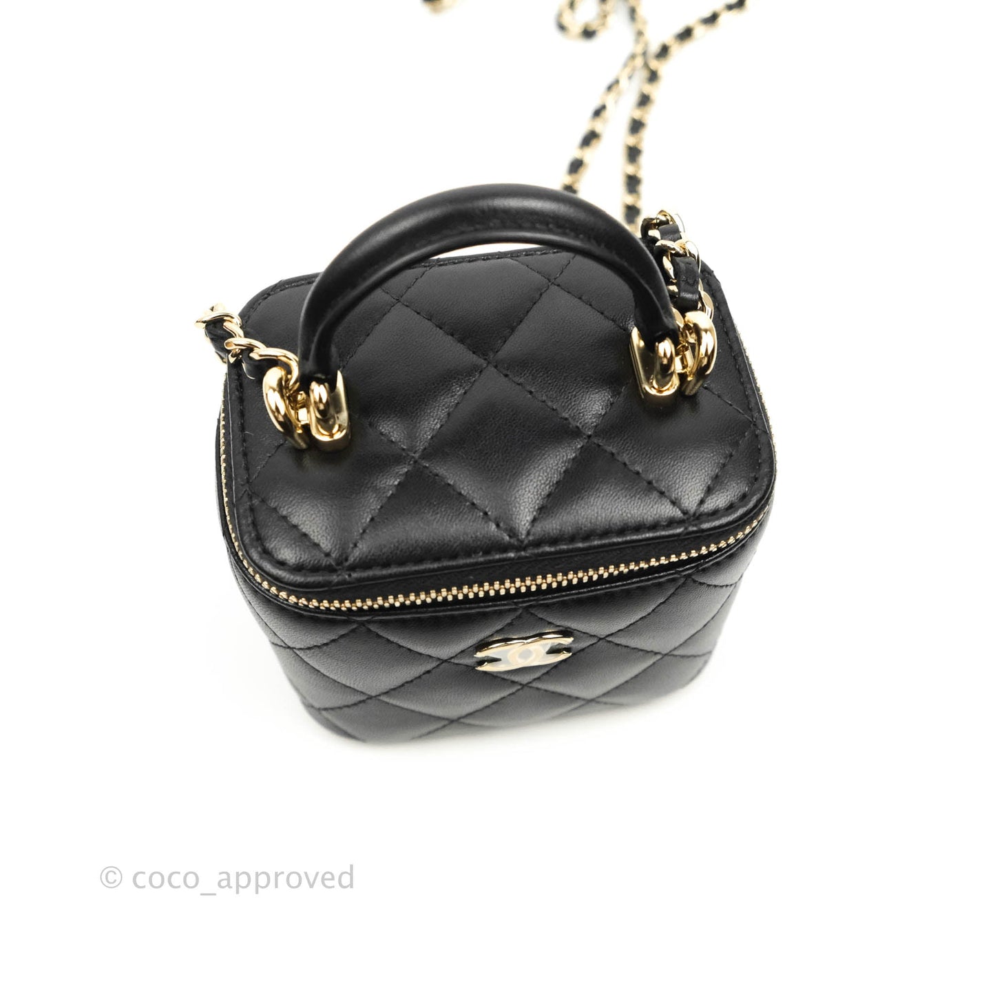 Chanel Mini Top Handle Vanity With Chain Black Lambskin Gold Hardware