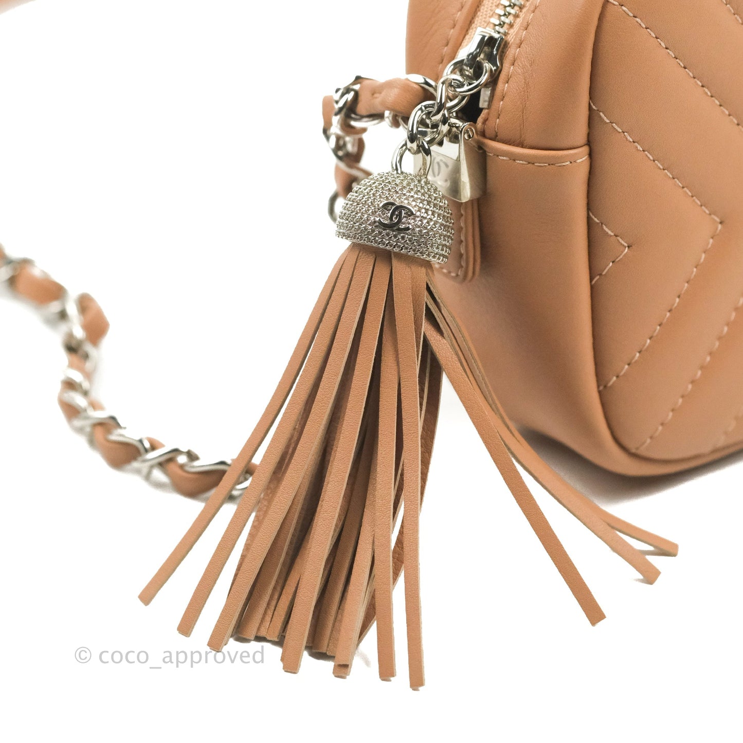 Chanel Chevron Camera Case Calfskin Dark Beige