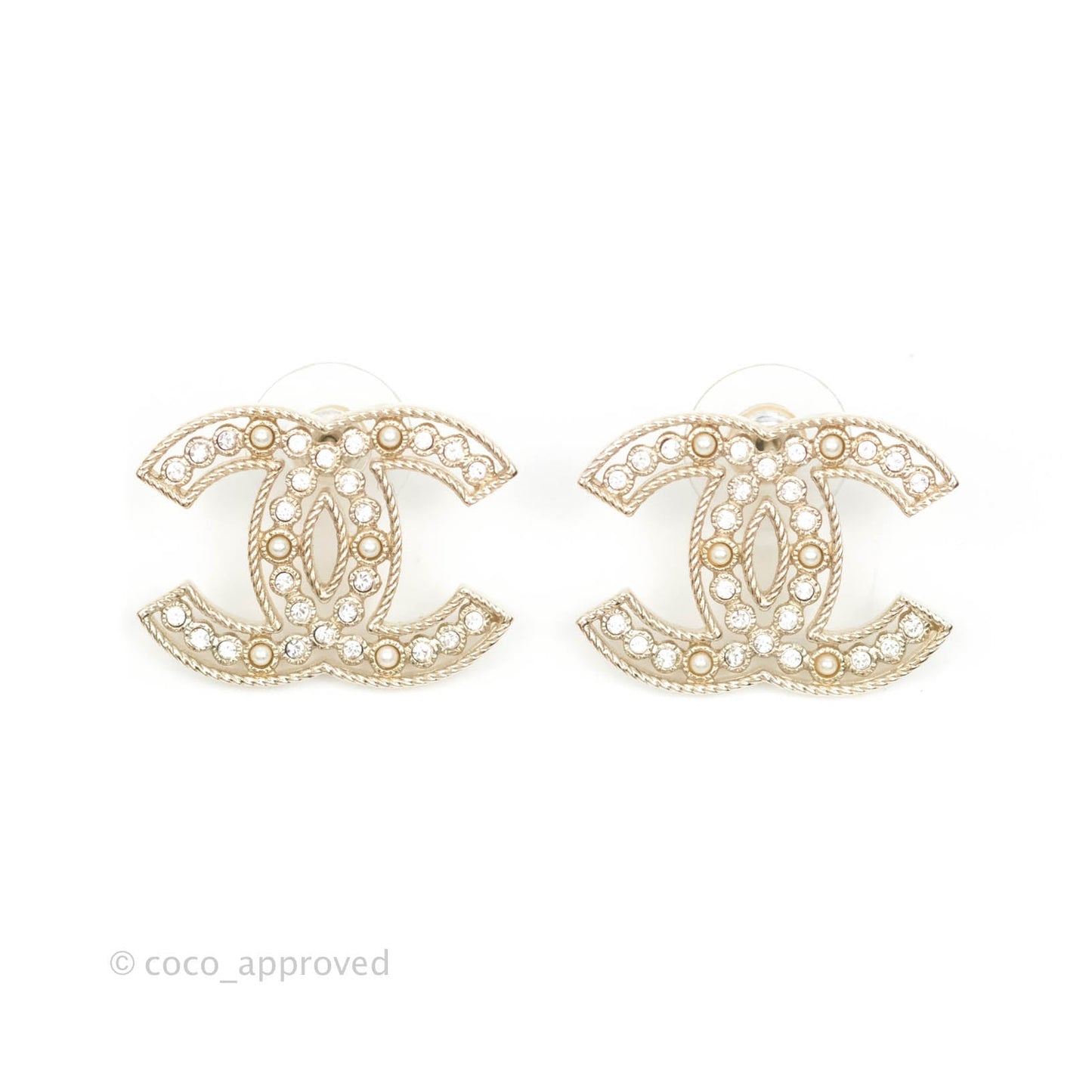 Chanel Crystal CC Earrings Gold Tone 19S