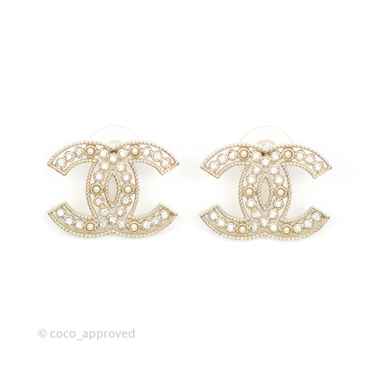 Chanel Crystal CC Earrings Gold Tone 19S