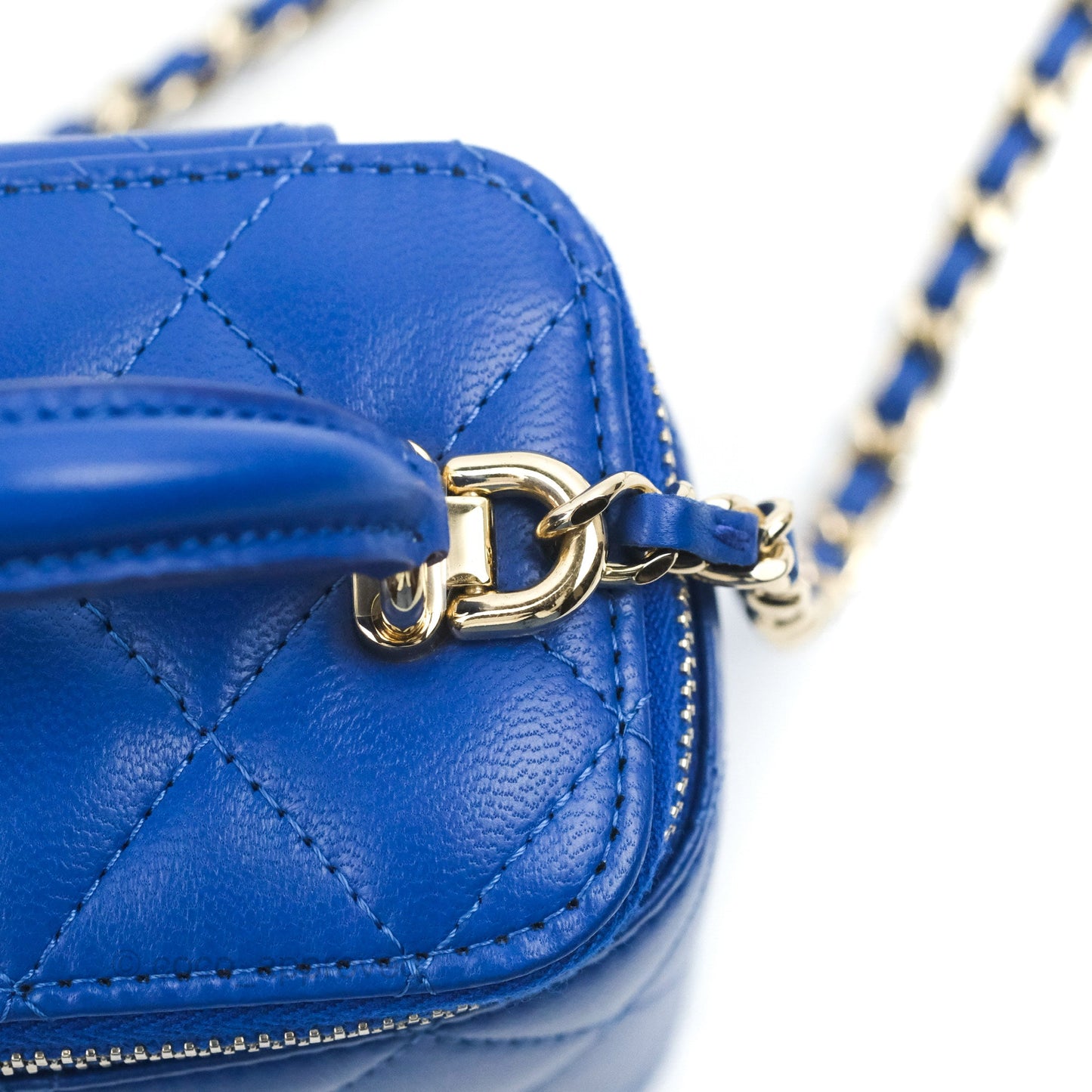 Chanel Mini Top Handle Vanity With Chain Blue Lambskin Gold Hardware