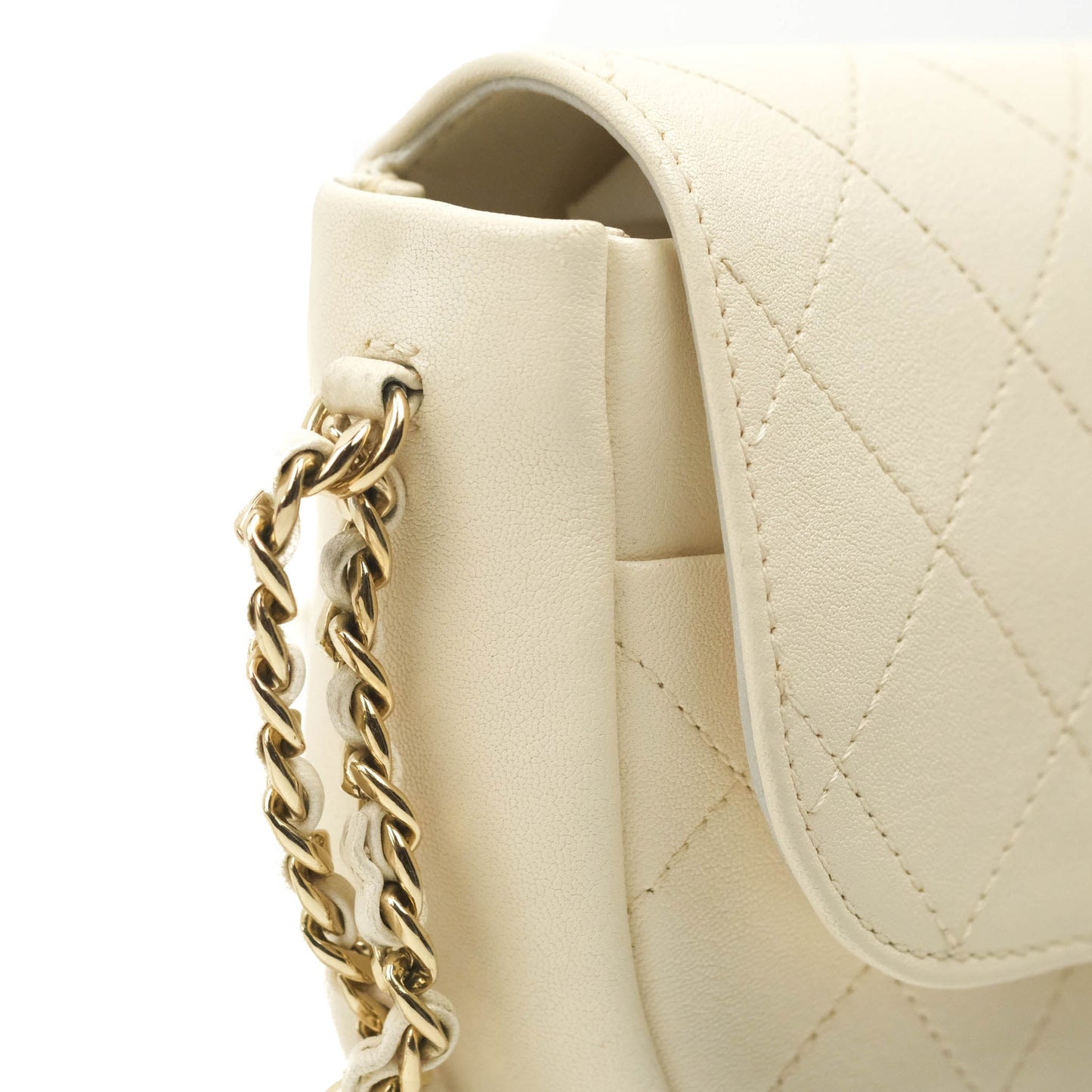 Chanel Flat Quilted Mini Flap Bag Ivory Calfskin Gold Hardware