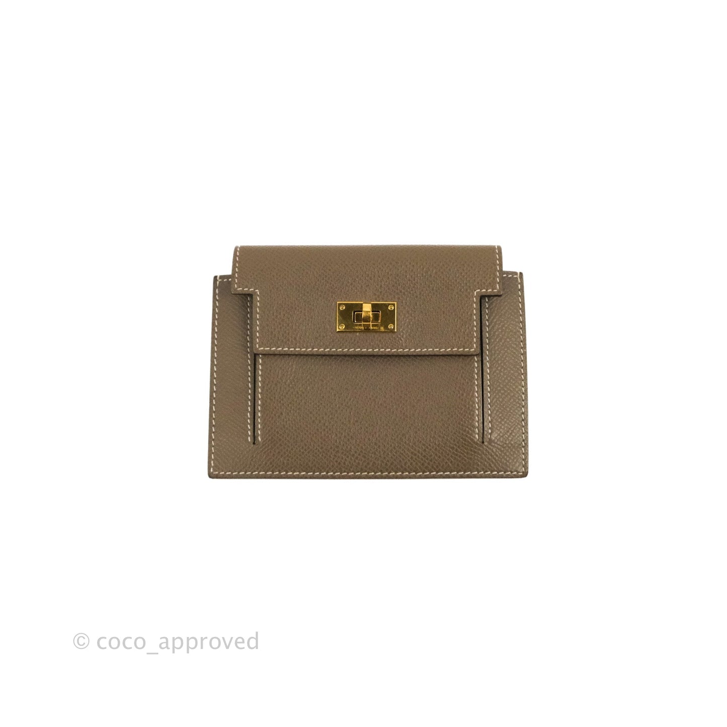 Hermès Kelly Pocket Compact Wallet Epsom Etoupe Gold Hardware