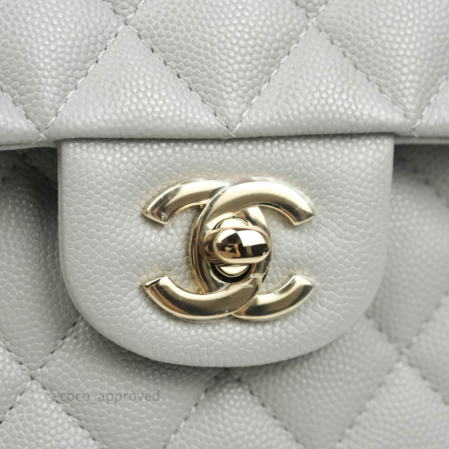 Chanel Small Classic Quilted Flap Grey Caviar Gold Hardware 21A