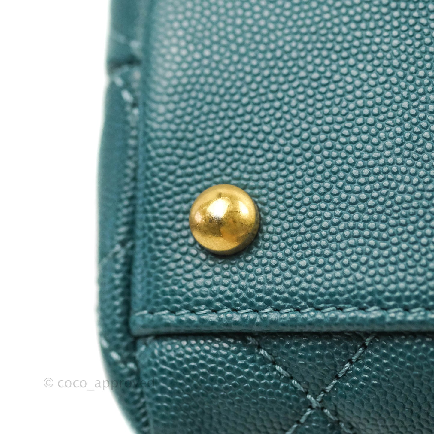 Chanel Medium Coco Handle Quilted Teal Caviar Lizard Handle Aged Gold Hardware