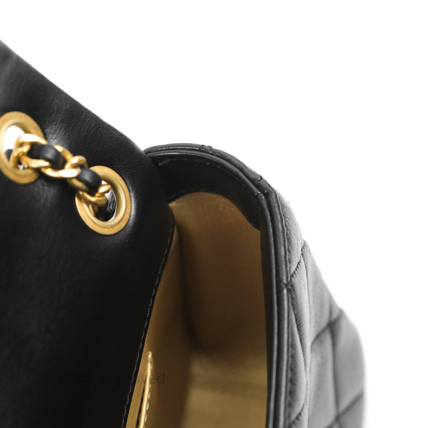 Chanel Flap Chain Bag Black Shiny Calfskin Aged Gold Hardware