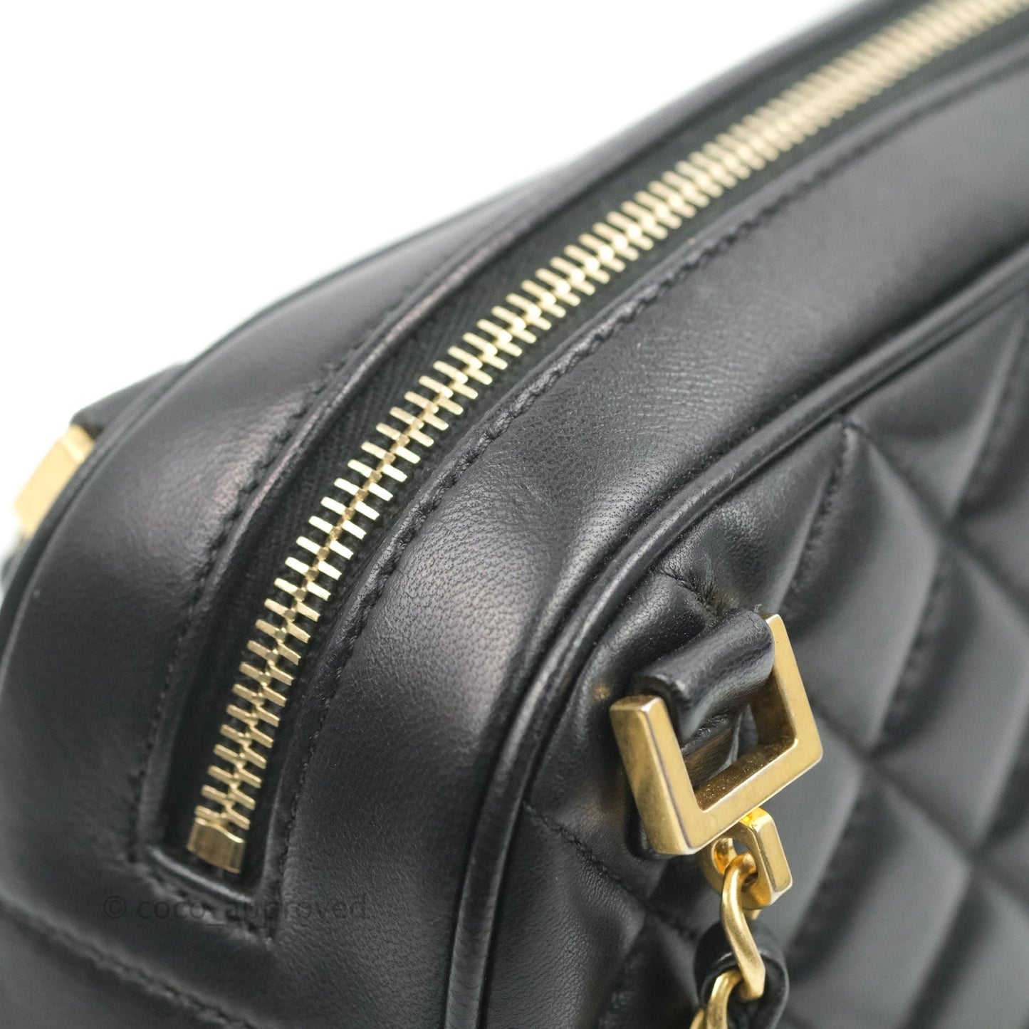 Chanel Quilted Camera Case Bag Black Lambskin Aged Gold Hardware