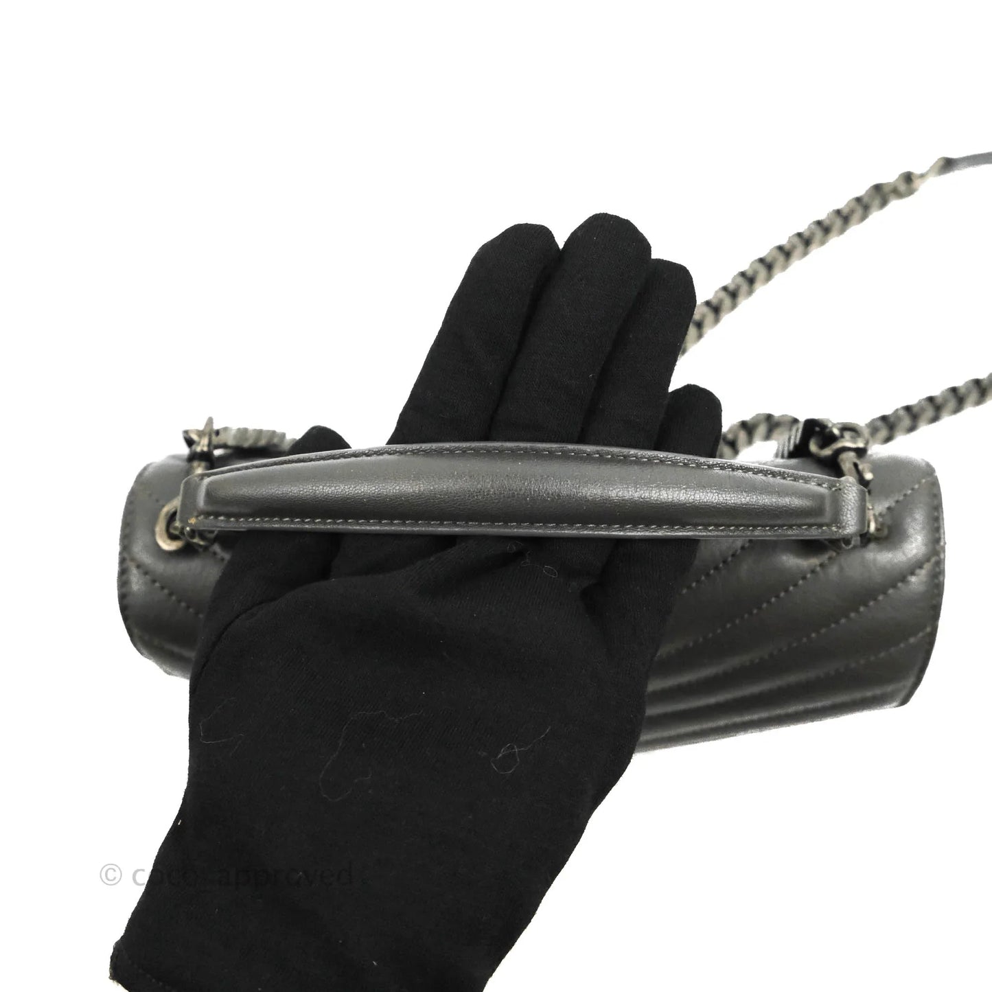Saint Laurent Chevron Medium College Grey Chain Bag Ruthenium Hardware