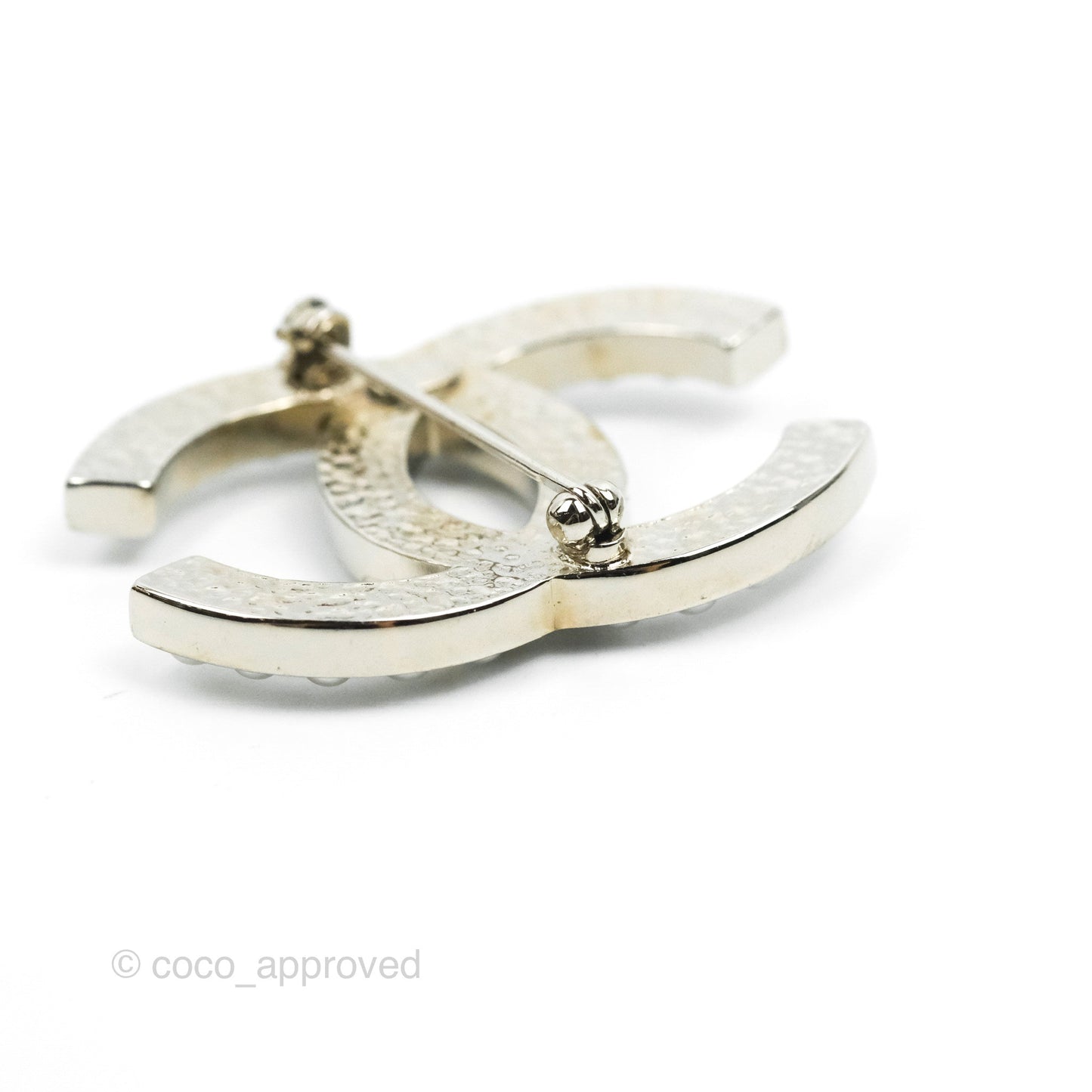 Chanel CC Pearl Brooch Silver Tone 13V