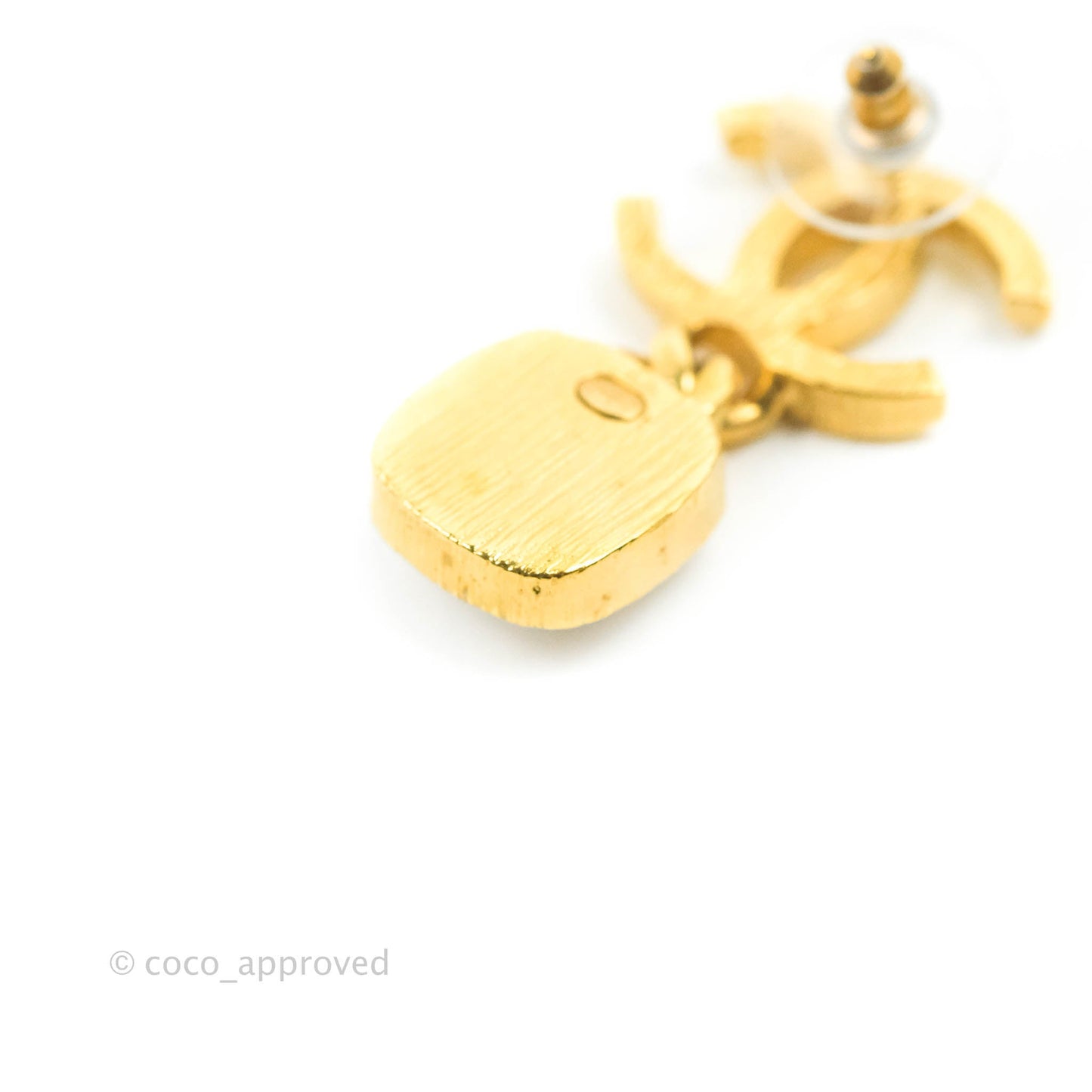 Chanel CC Drop Pearl Earrings Gold Tone 20K