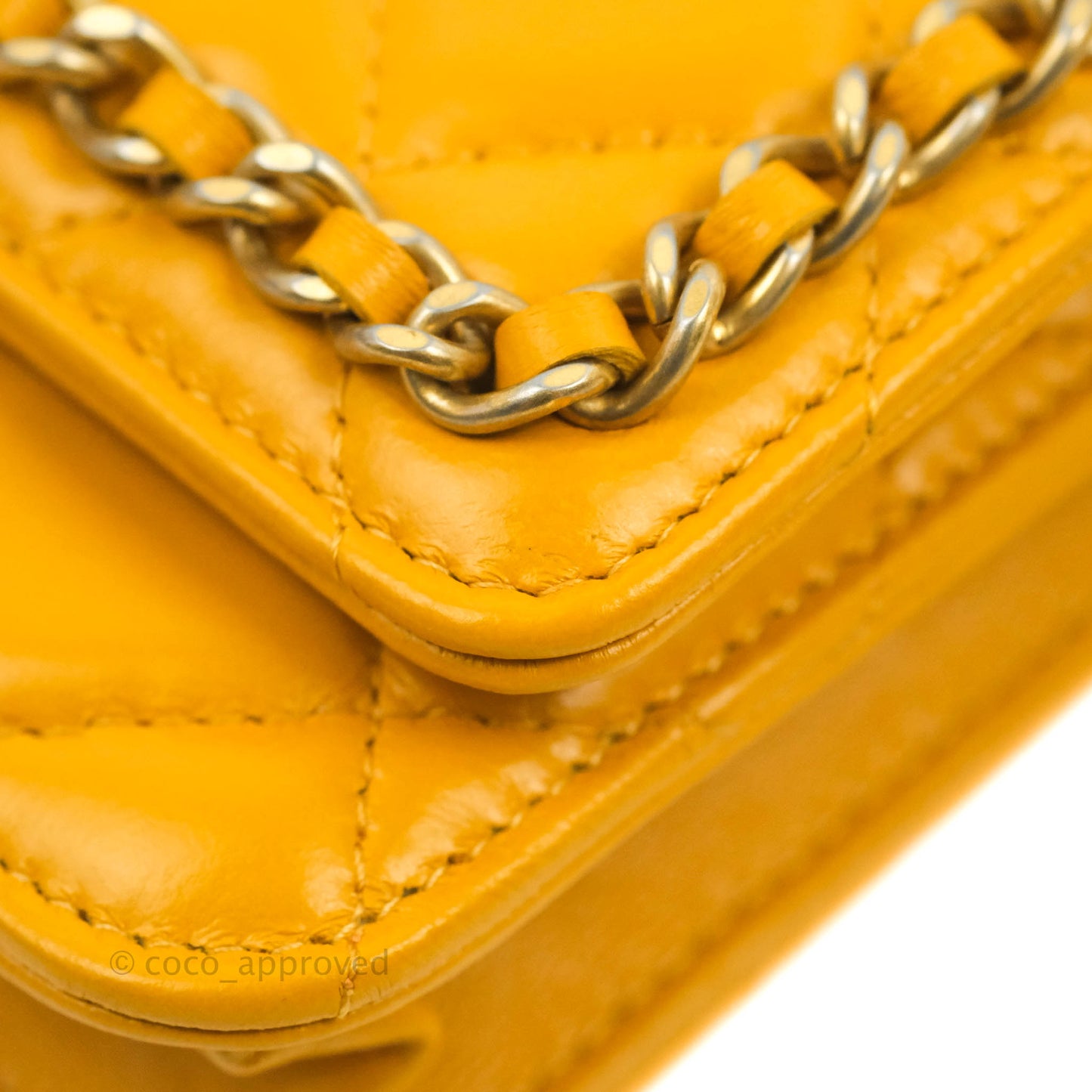Chanel Quilted Classic Chain Around WOC Yellow Lambskin Aged Gold Hardware