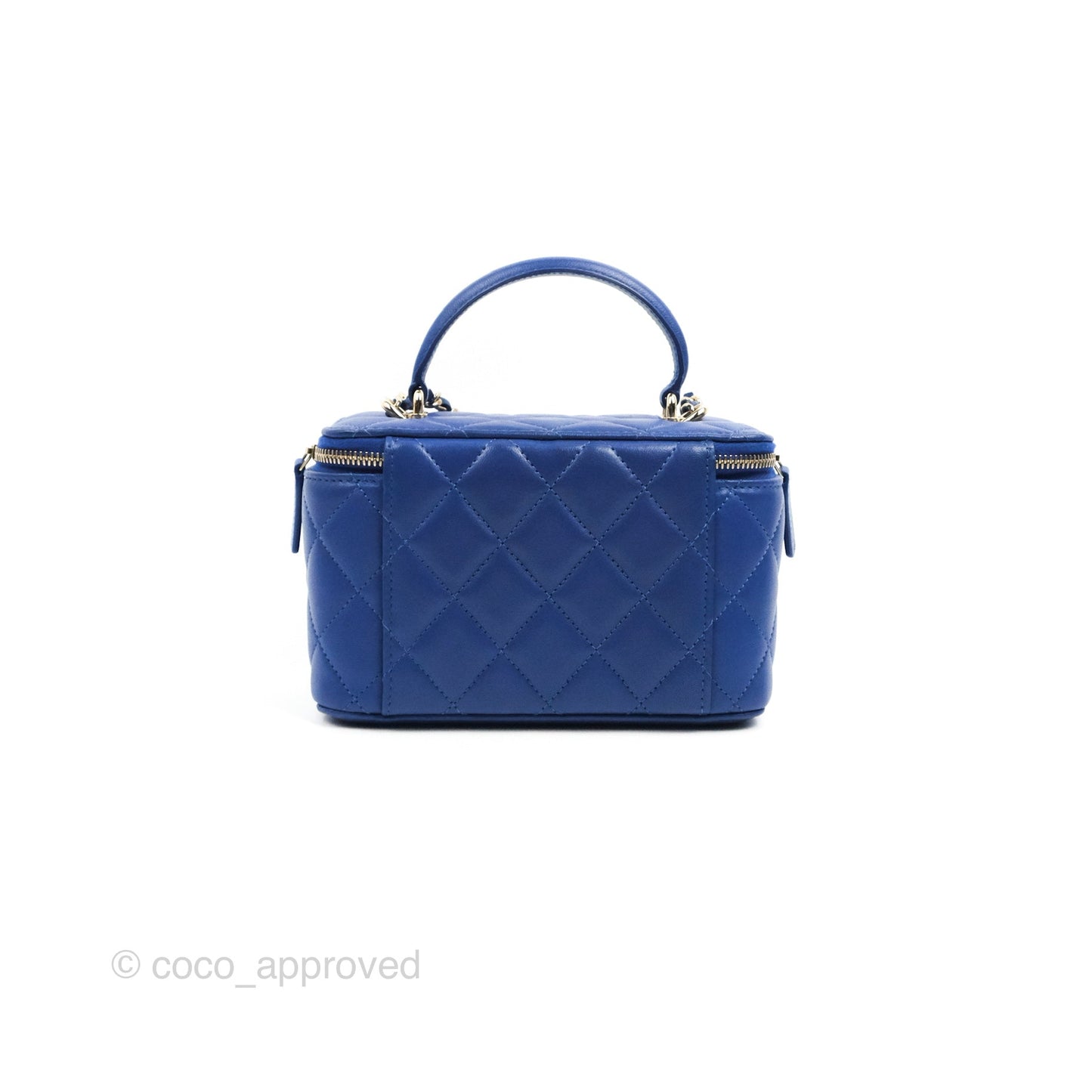 Chanel Vanity Rectangular Top Handle Blue Lambskin Gold Hardware