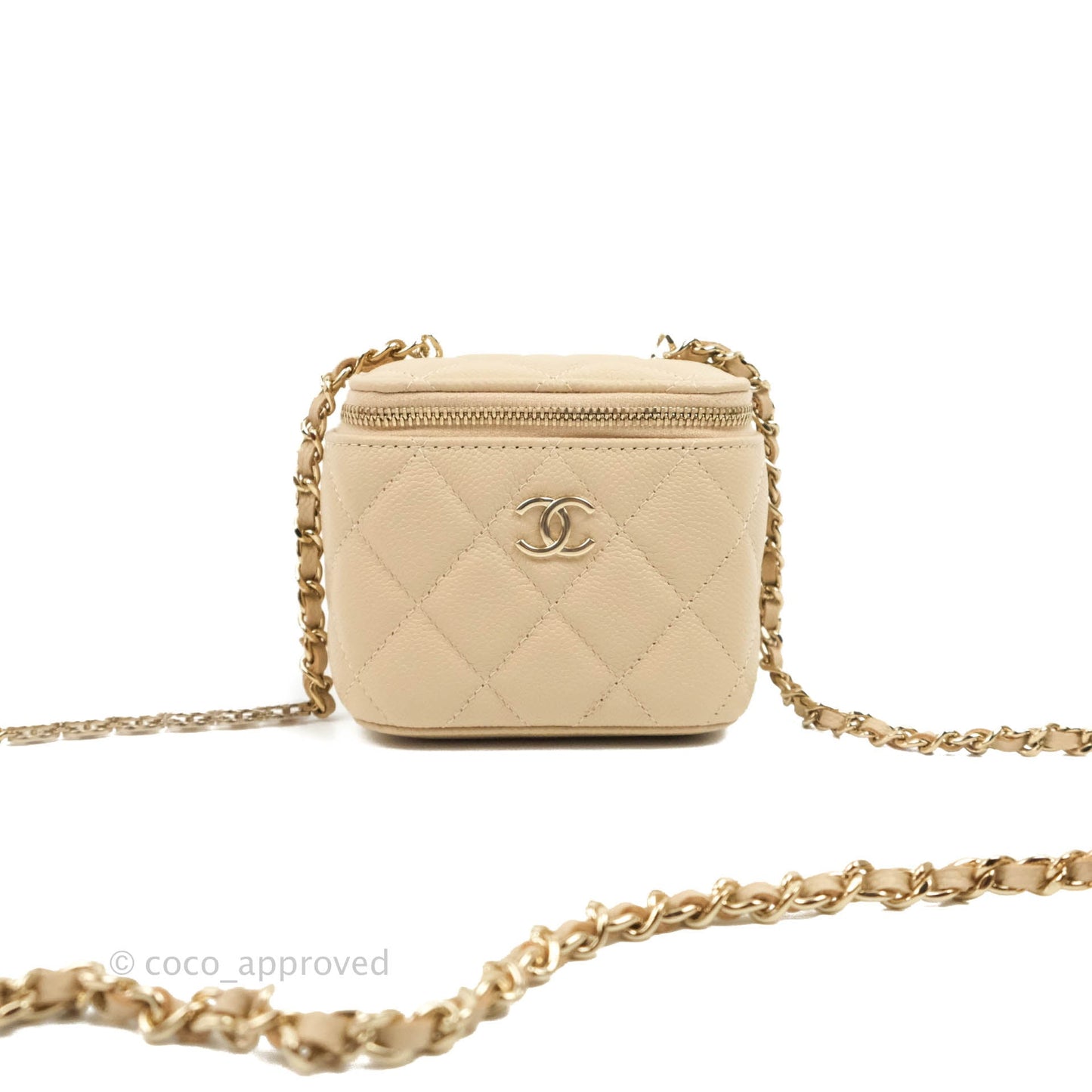 Chanel Classic Mini Vanity With CC Chain Light Beige Caviar Gold Hardware