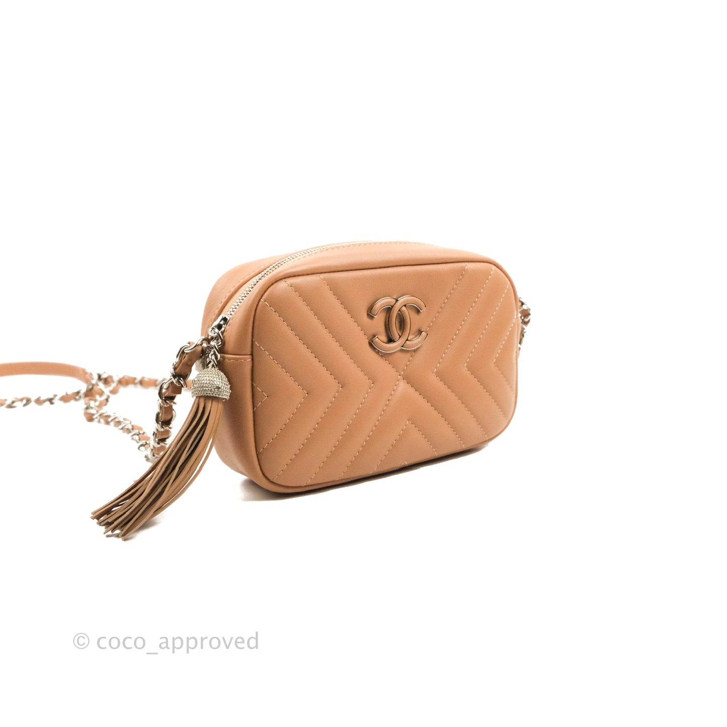 Chanel Chevron Camera Case Calfskin Dark Beige