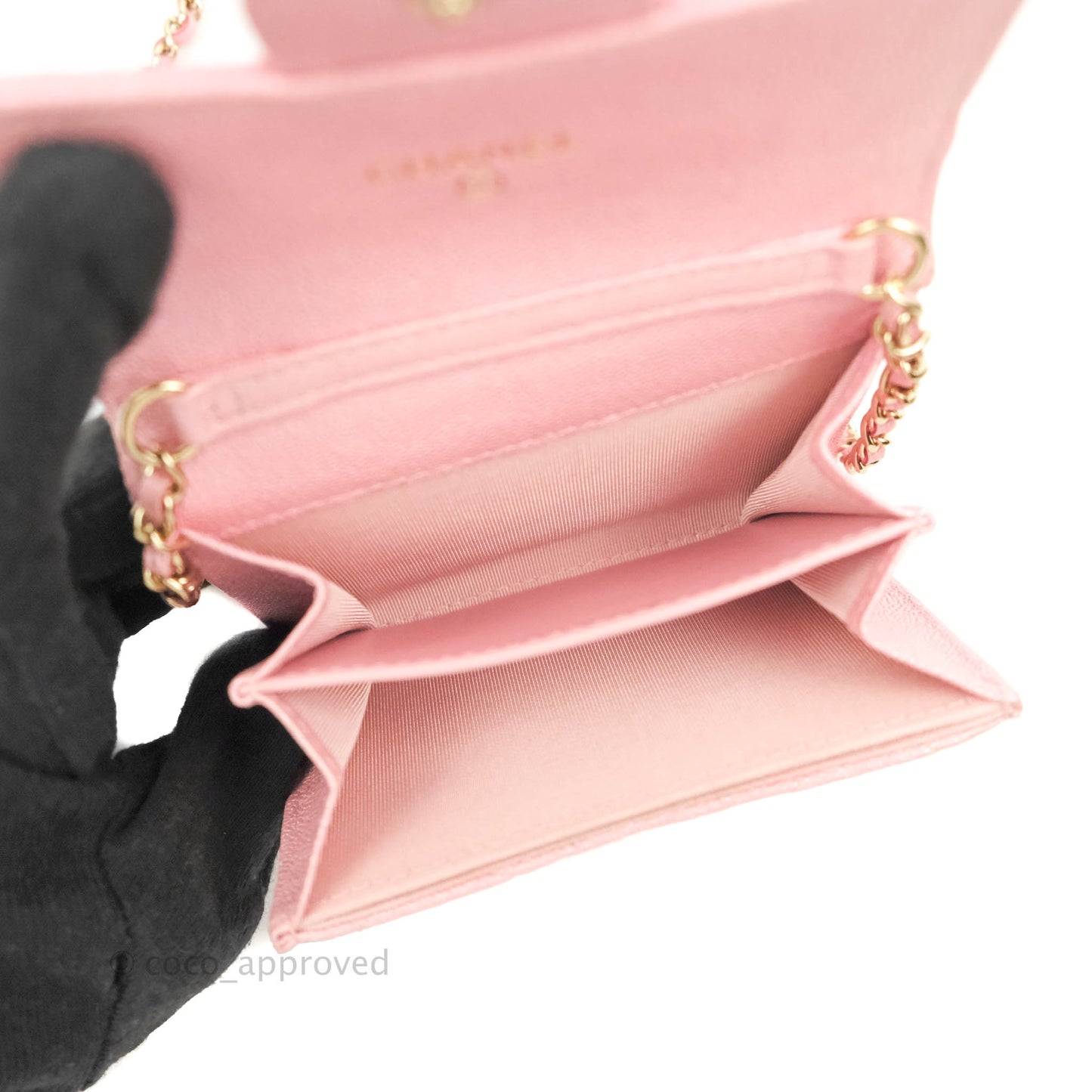 Chanel Mini Wallet With Chain Iridescent Pink Caviar Gold Hardware 19S