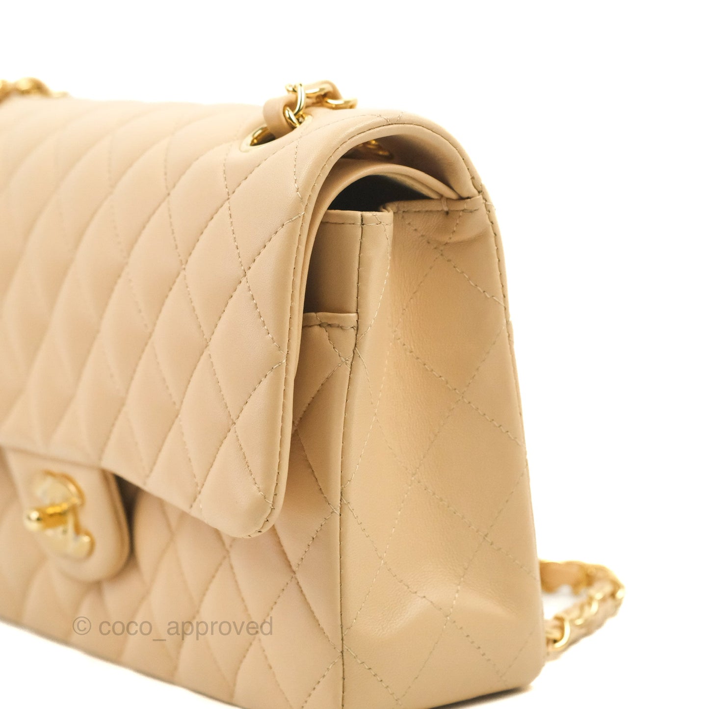 Chanel Classic M/L Medium Flap Quilted Beige Lambskin Gold Hardware