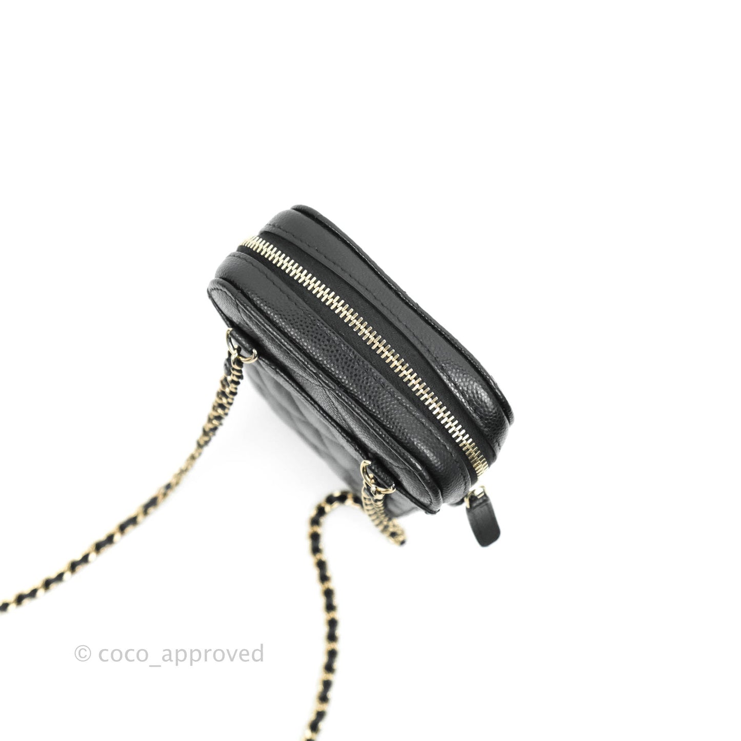 Chanel Quilted WOC Phone Holder Black Caviar Gold Hardware