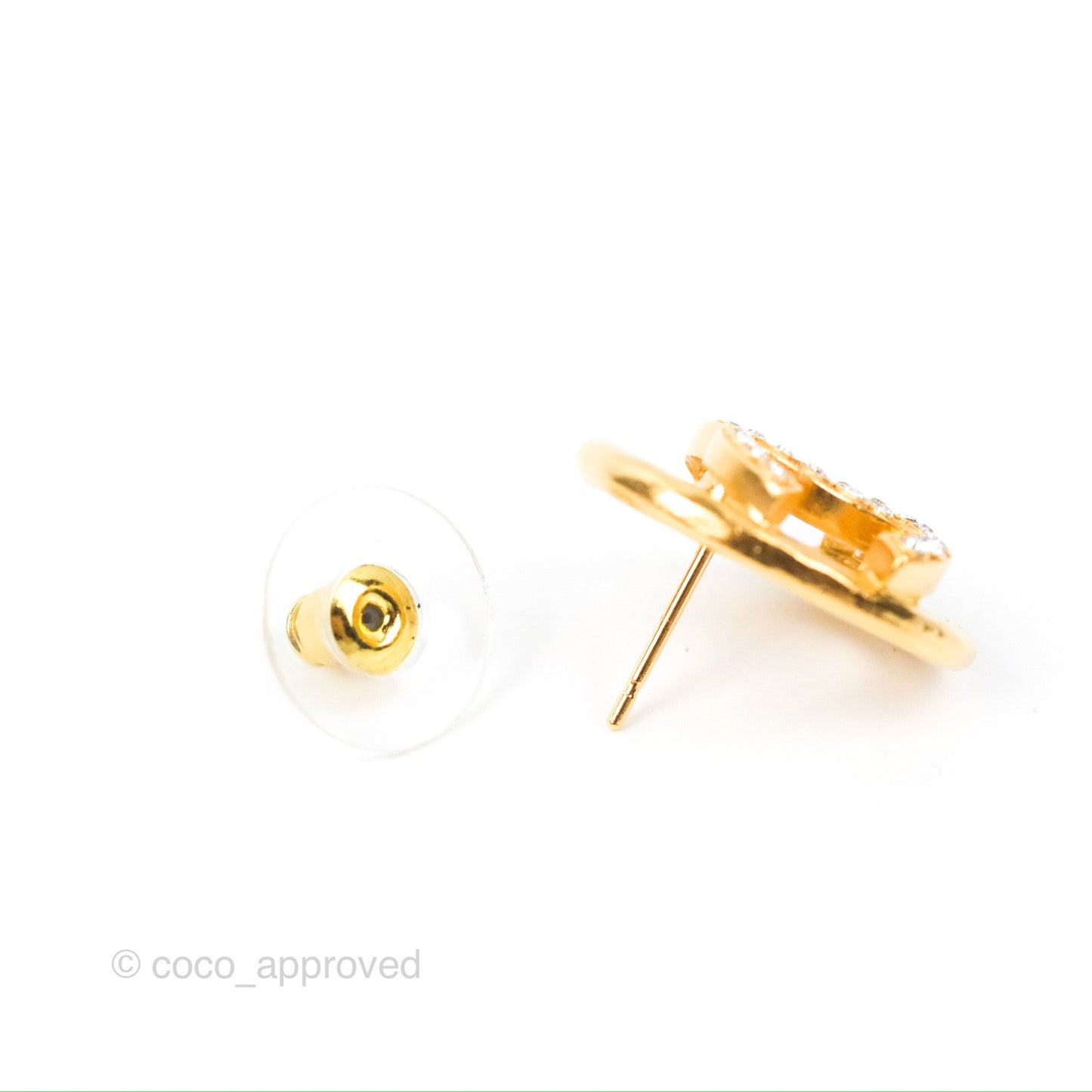 Chanel Oval CC Crystal Earrings Gold Tone 22A