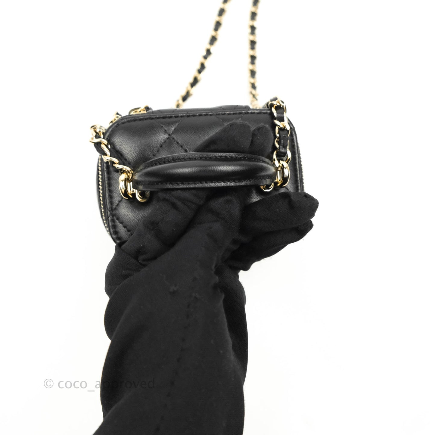 Chanel Mini Top Handle Vanity With Chain Black Lambskin Gold Hardware