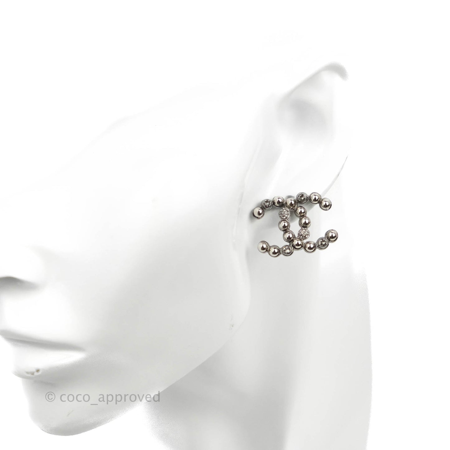 Chanel CC Crystal Earrings Gun Metal 22S