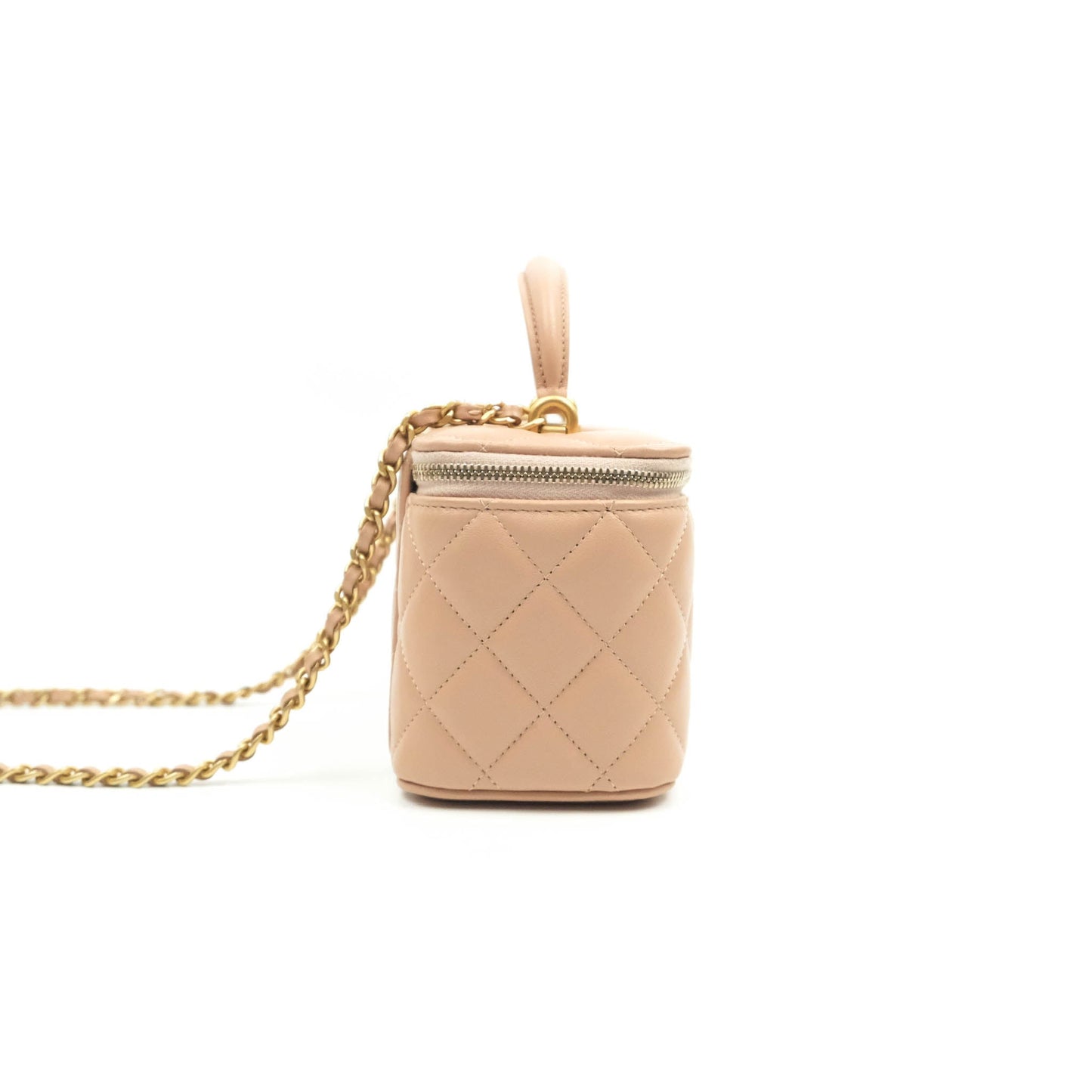 Chanel Classic Vanity Rectangular Top Handle With Chain Beige Lambskin Aged Gold Hardware