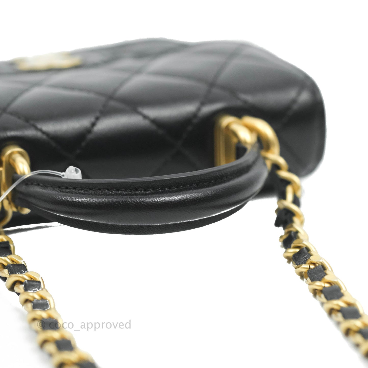 Chanel Flap Coin Purse With Chain Black Lambskin Aged Gold Hardware