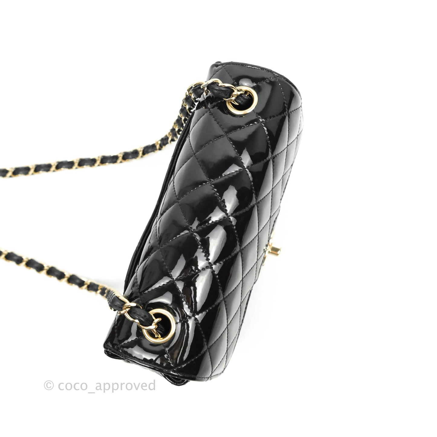 Chanel Quilted Mini Rectangular Flap Black Patent Gold Hardware