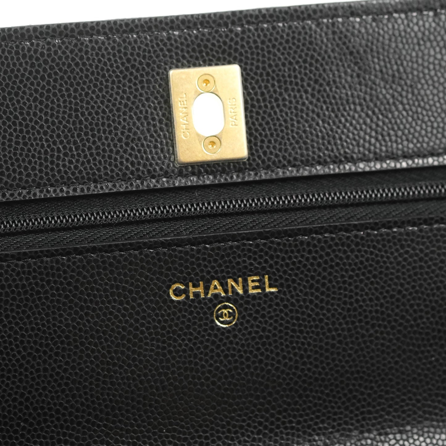 Chanel Quilted Gold CC Coin Wallet on Chain WOC Black Caviar Gold Hardware