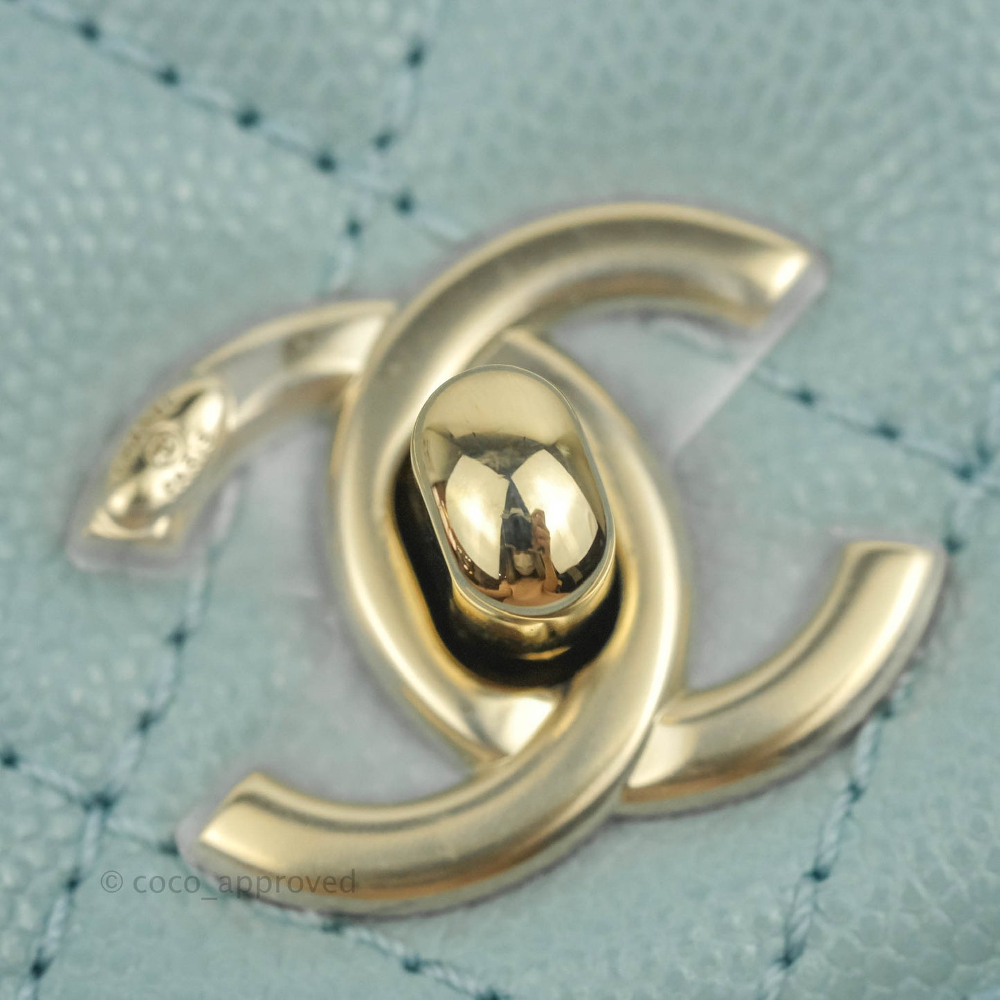 Chanel Small Coco Handle Quilted Light Blue Caviar Gold Hardware