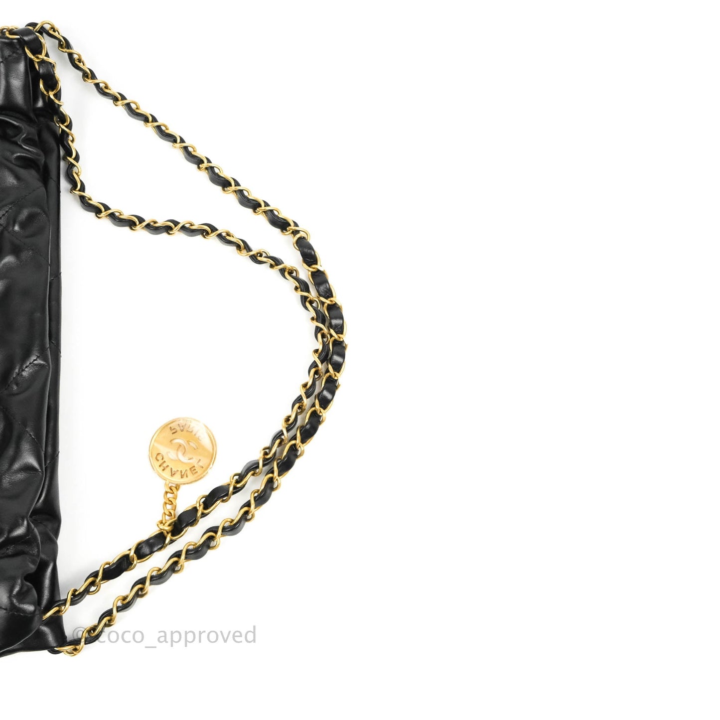 Chanel 22 Small Black Shiny Calfskin Aged Gold Hardware