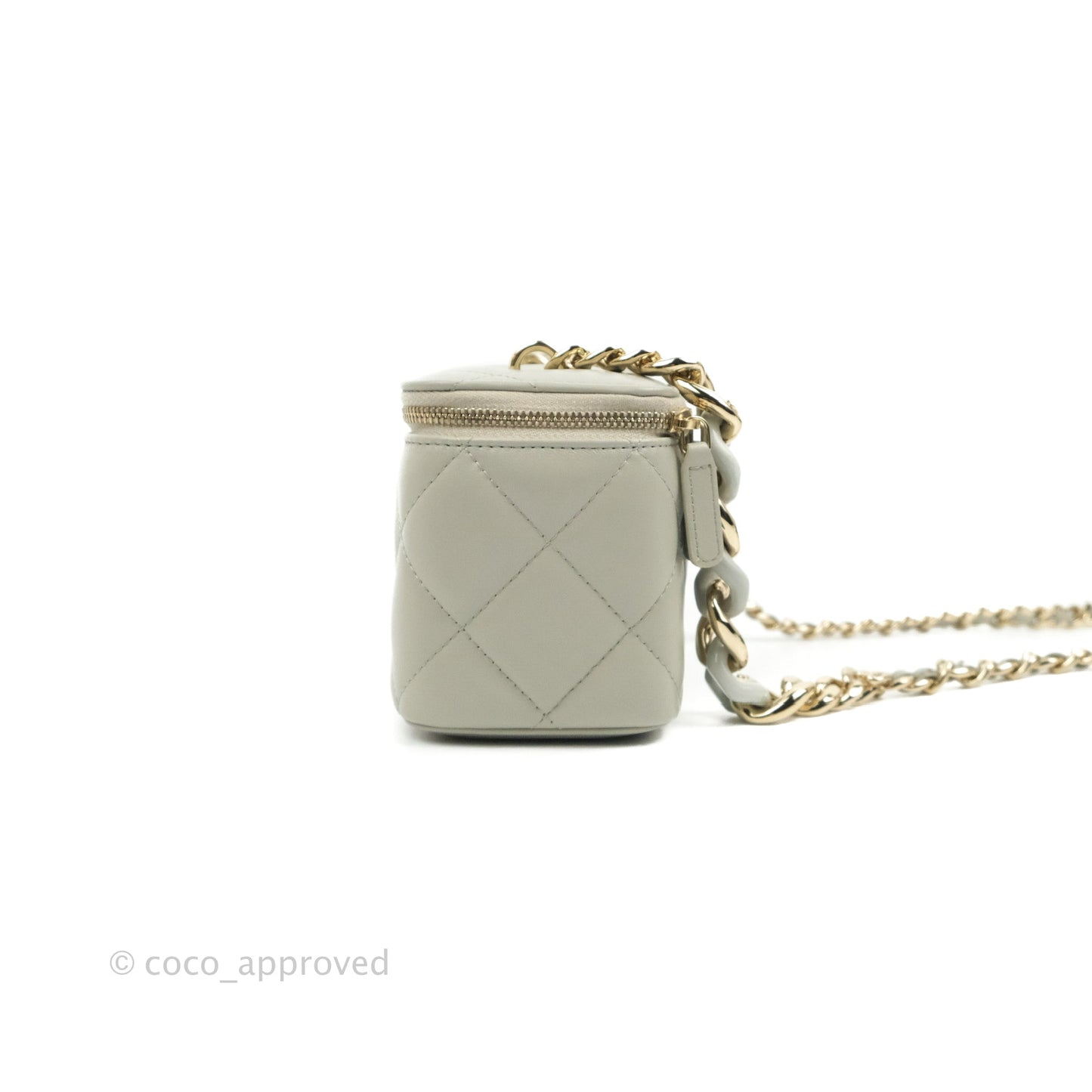 Chanel Resin Elegant Chain Vanity Case Grey Lambskin Gold Hardware