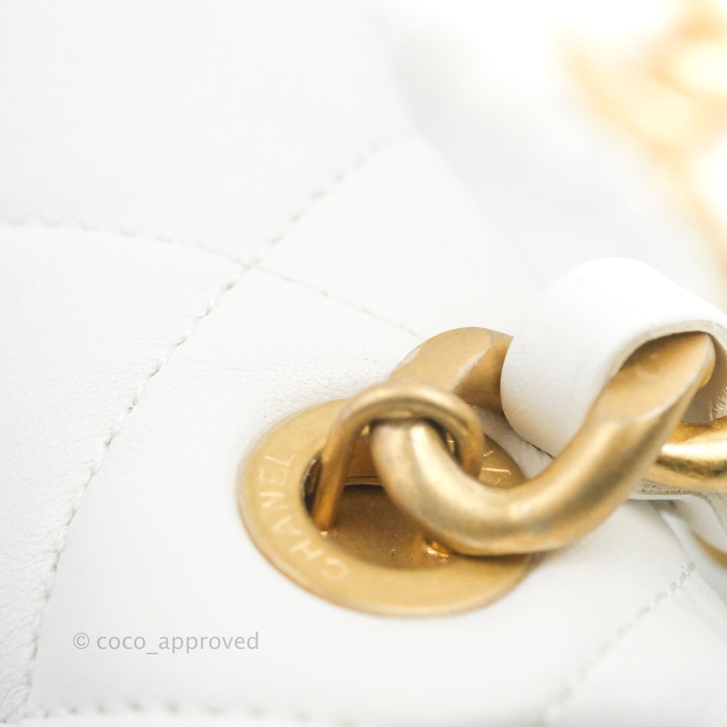 Chanel Small Flap Bag White Lambskin Aged Gold and Lacquered Metal 22S
