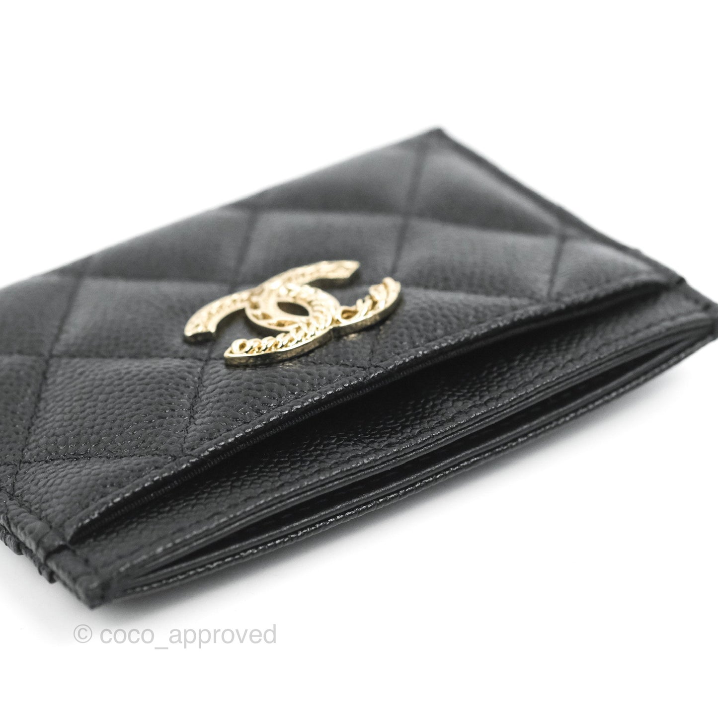 Chanel Flat Card Holder Black Caviar Gold Hardware 23P
