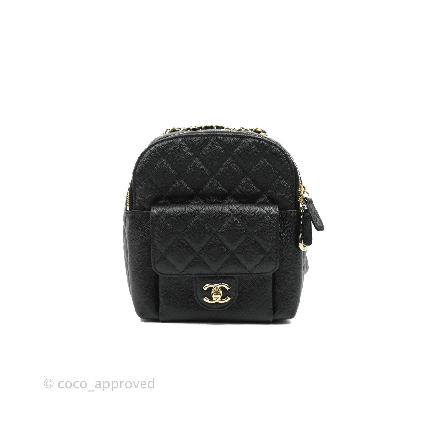 Chanel Quilted Small CC Day Backpack Black Caviar Gold Hardware