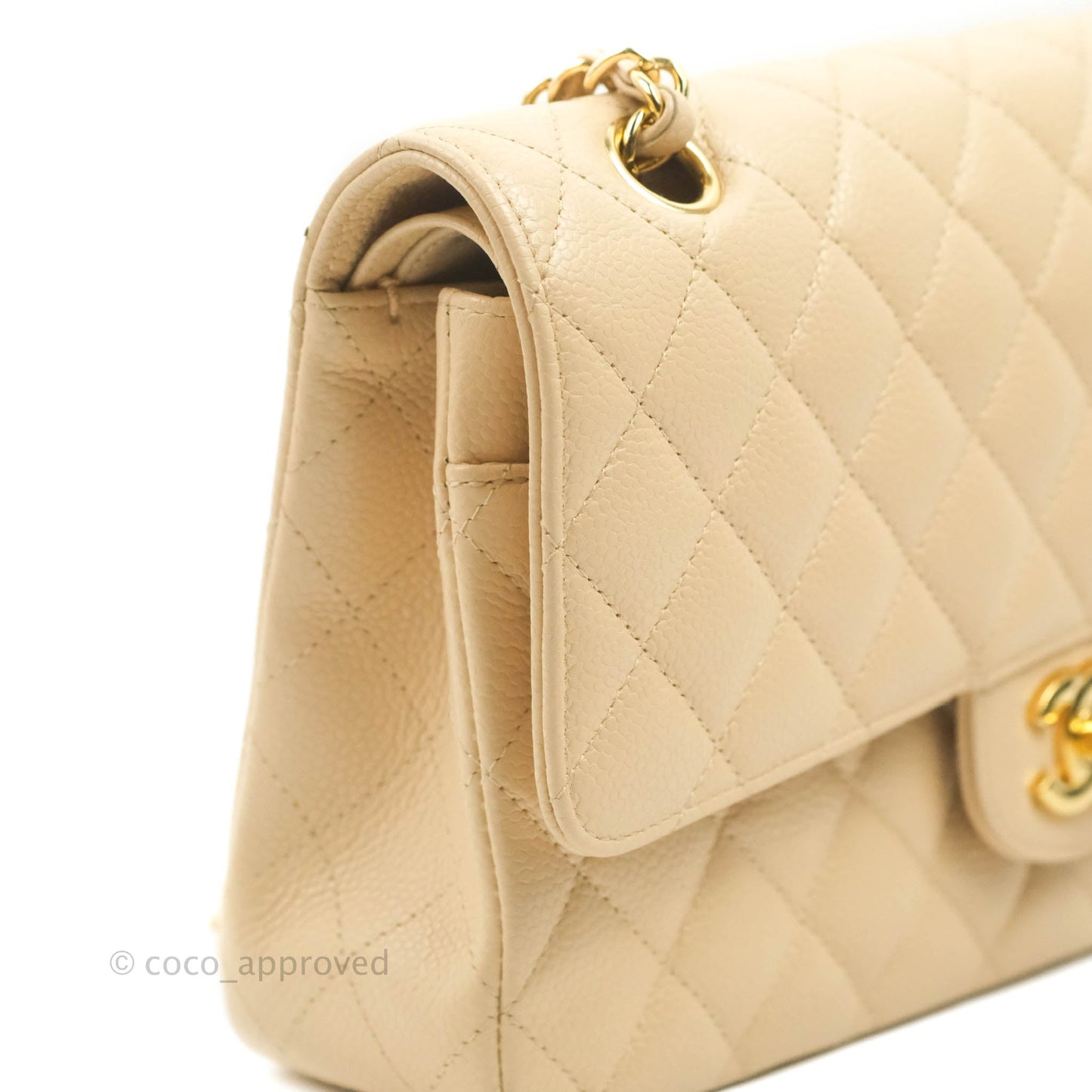 Chanel Classic M/L Medium Flap Quilted Beige Caviar Gold Hardware