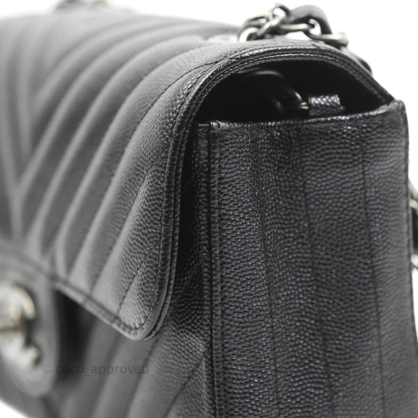 Chanel Chevron Mini Rectangular Flap Iridescent Black Caviar Ruthenium Hardware 17B