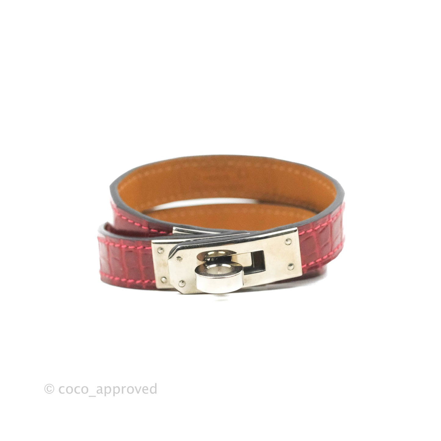 Hermès Double Tour Kelly Bracelet Rouge Alligator Leather Palladium Hardware