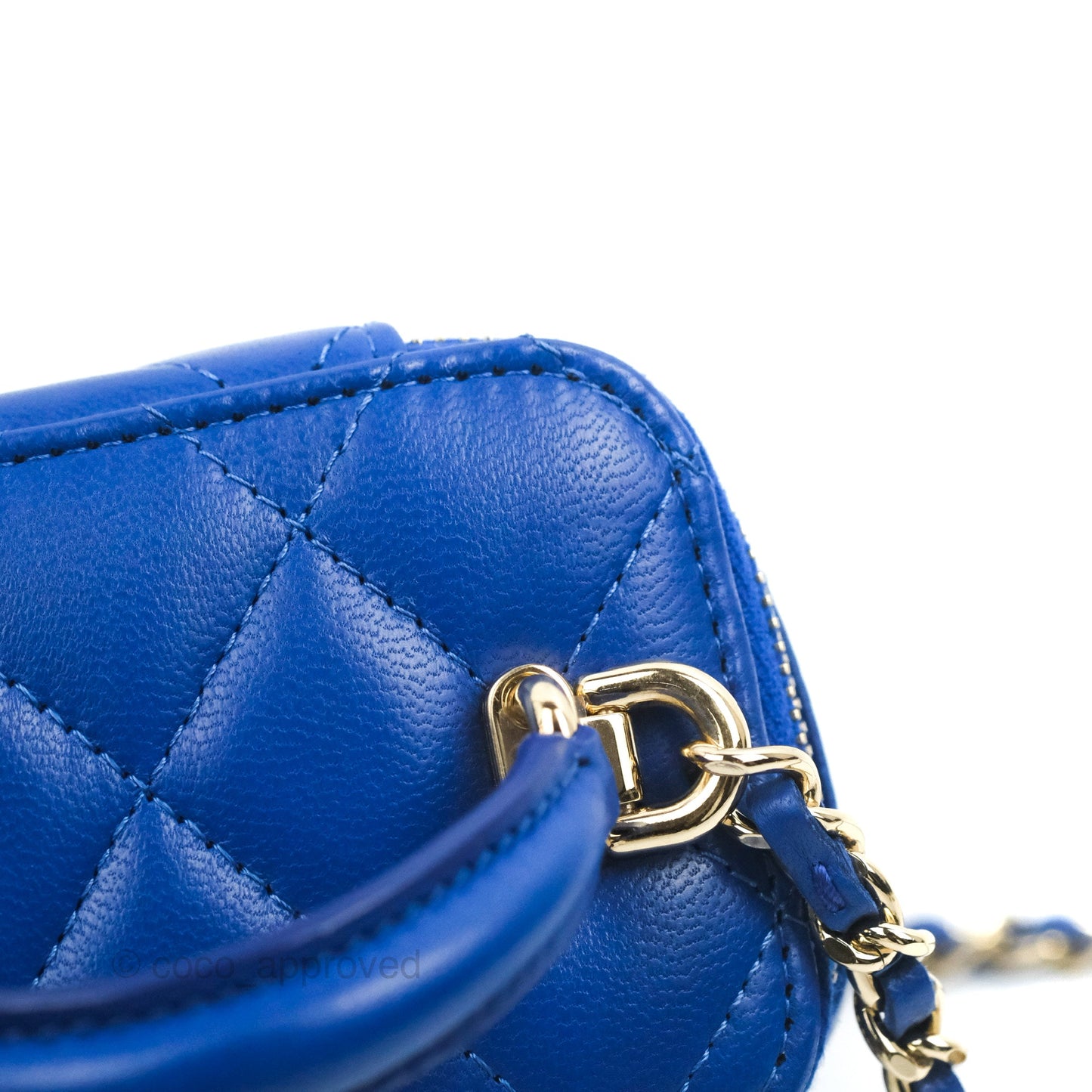 Chanel Mini Top Handle Vanity With Chain Blue Lambskin Gold Hardware