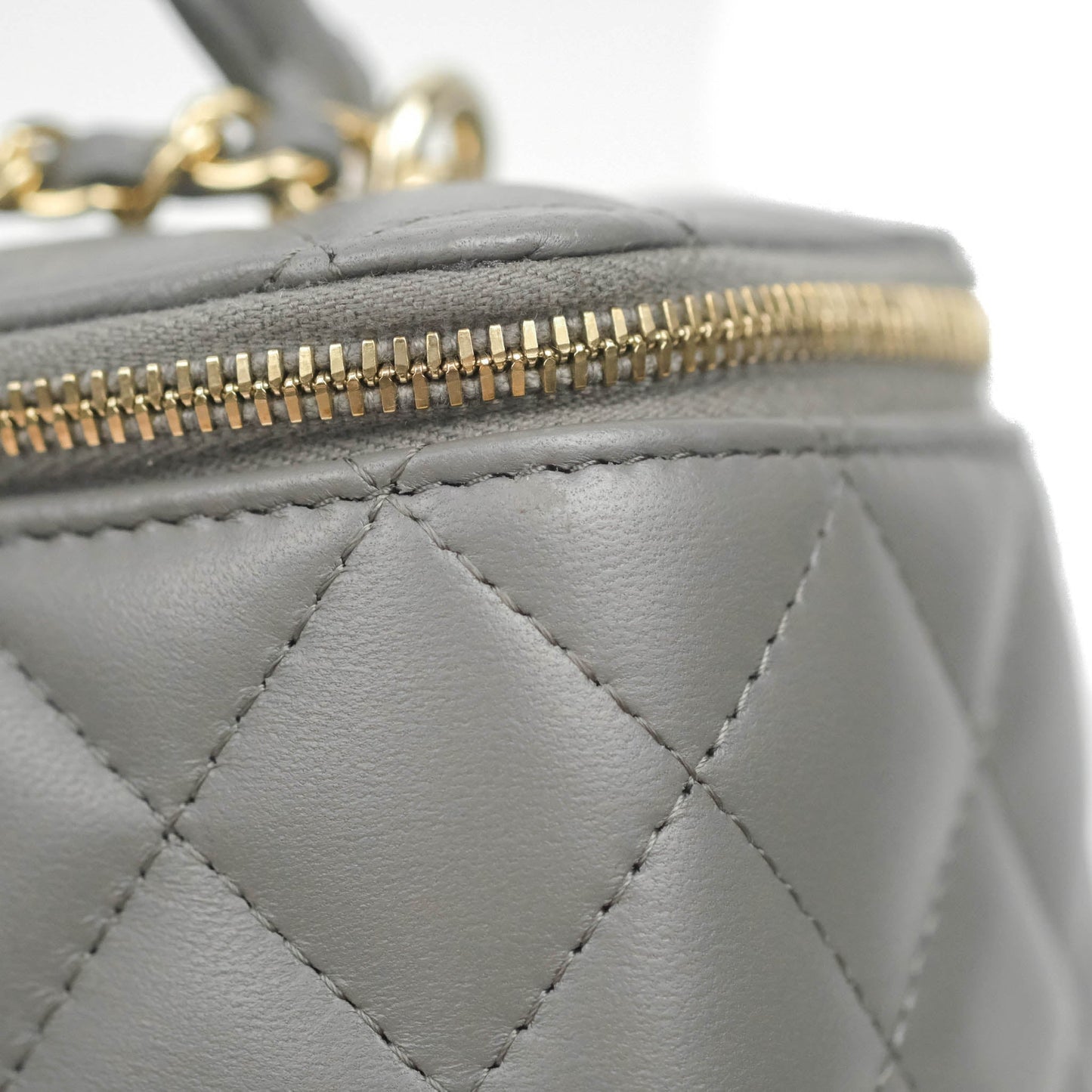 Chanel Vanity Rectangular Top Handle Grey Lambskin Gold Hardware