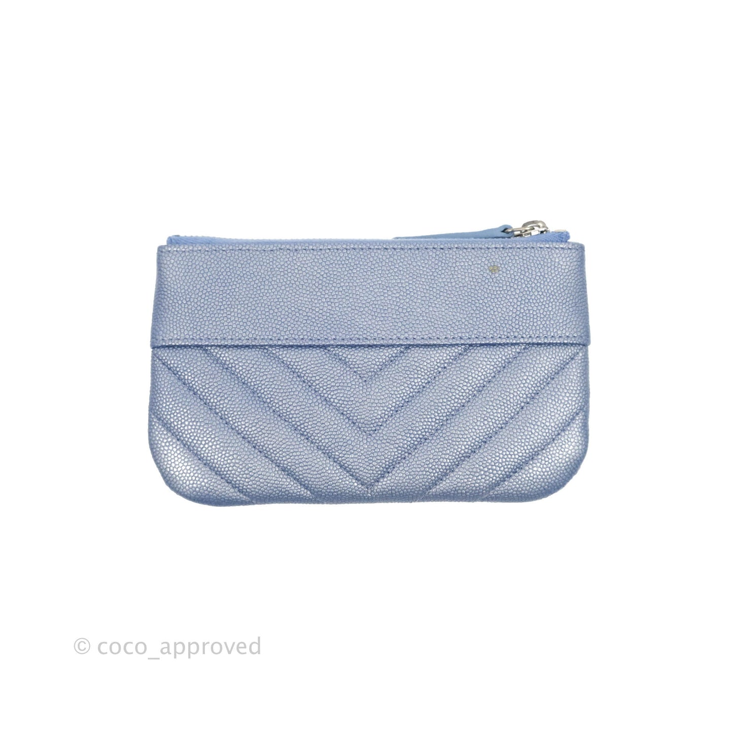 Chanel Mini Chevron Mademoiselle O Case Iridescent Blue Caviar Silver Hardware