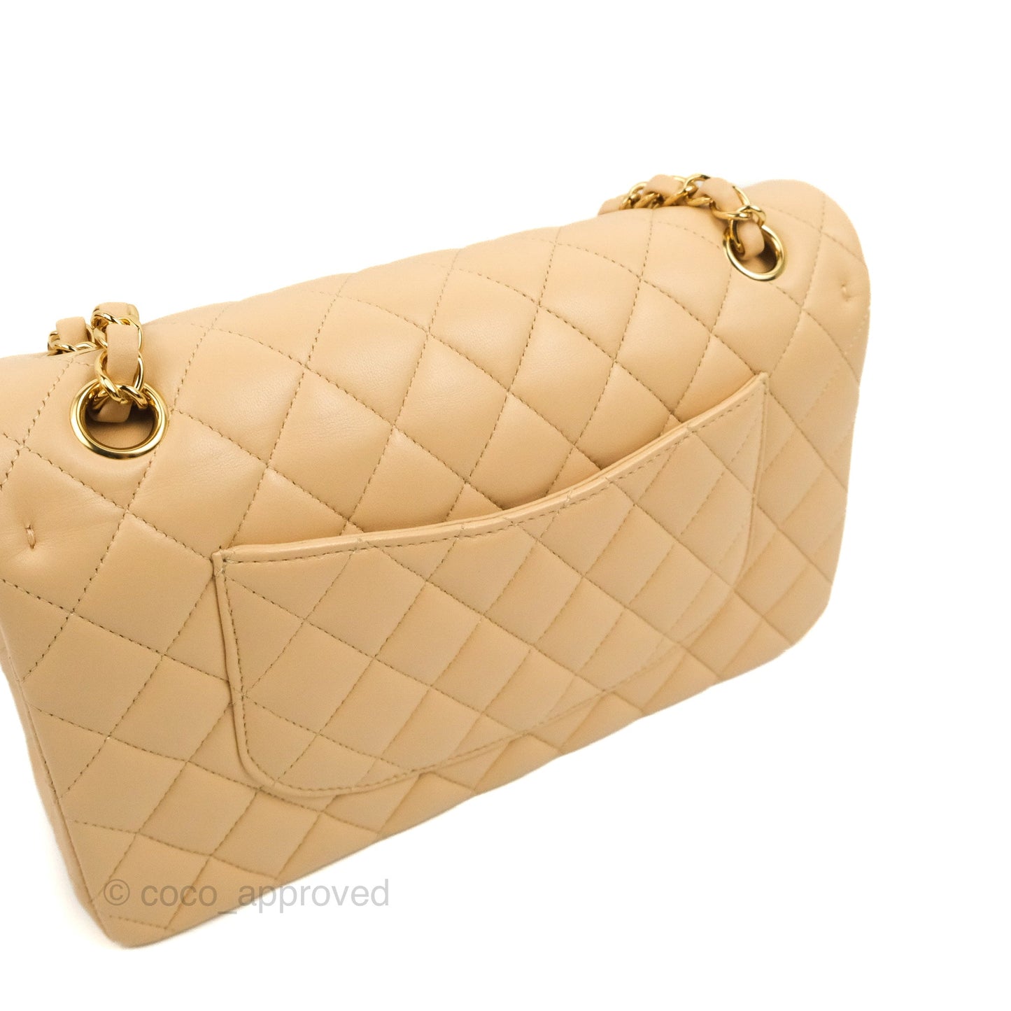 Chanel Classic M/L Medium Flap Quilted Beige Lambskin Gold Hardware