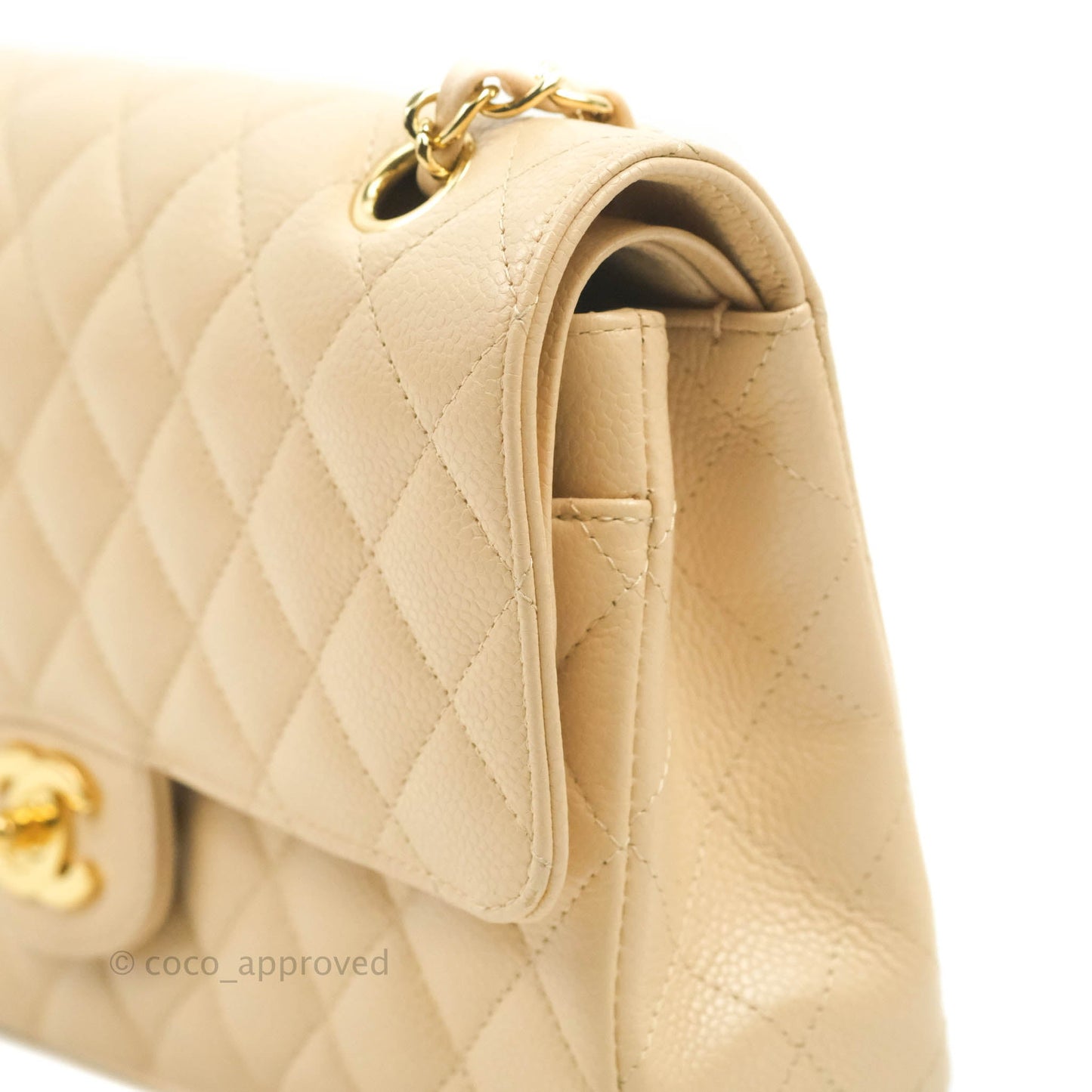 Chanel Classic M/L Medium Flap Quilted Beige Caviar Gold Hardware